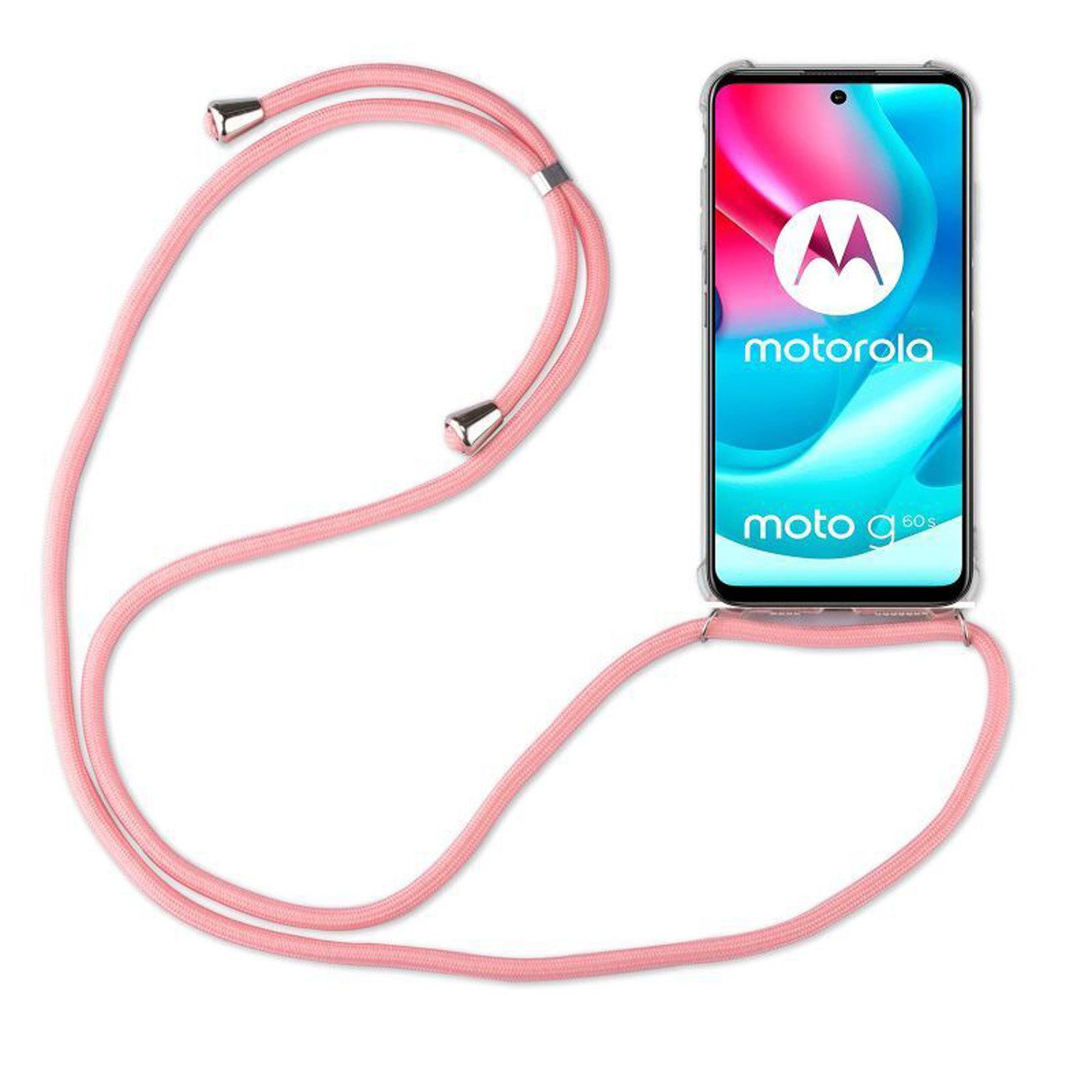 betterfon Handykette für Motorola Moto G60S Handyhülle mit Band & Kordel Bumper Rosa, Hände frei – mit Silikonhülle & Schnur für flexiblen Alltag