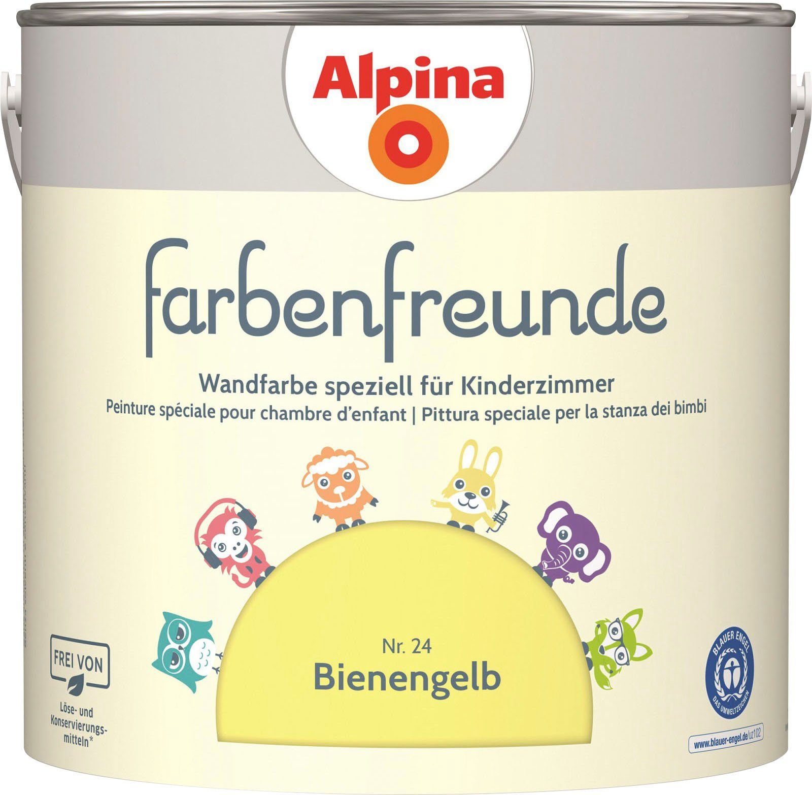Alpina Wandfarbe farbenfreunde, für Kinderzimmer, matt, 2,5 Liter Bienengelb