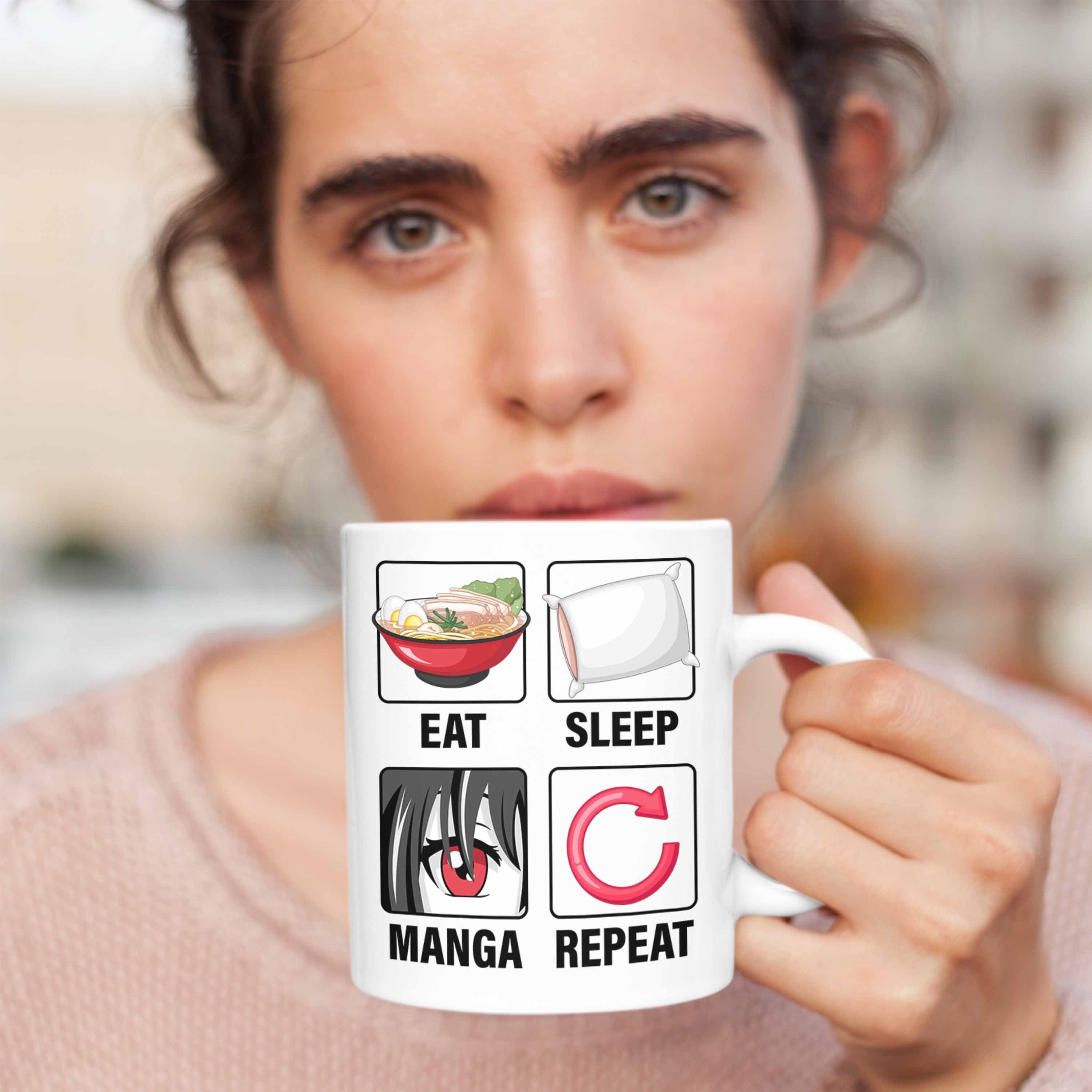 Manga Manga Eat Geschenk Trendation Tasse Sleep Repeat Tasse Geschenkidee Weiss Liebhaber