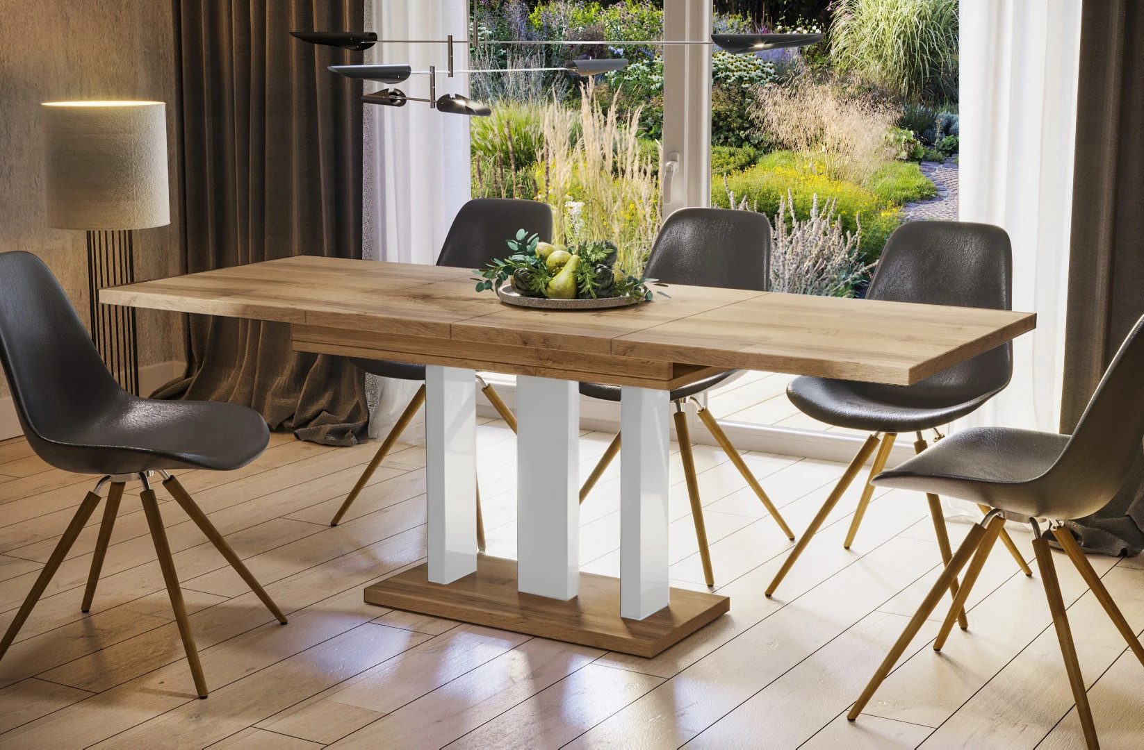Endo-Moebel Säulen-Esstisch "Appia White" 130-210cm ausziehbar günstig online kaufen