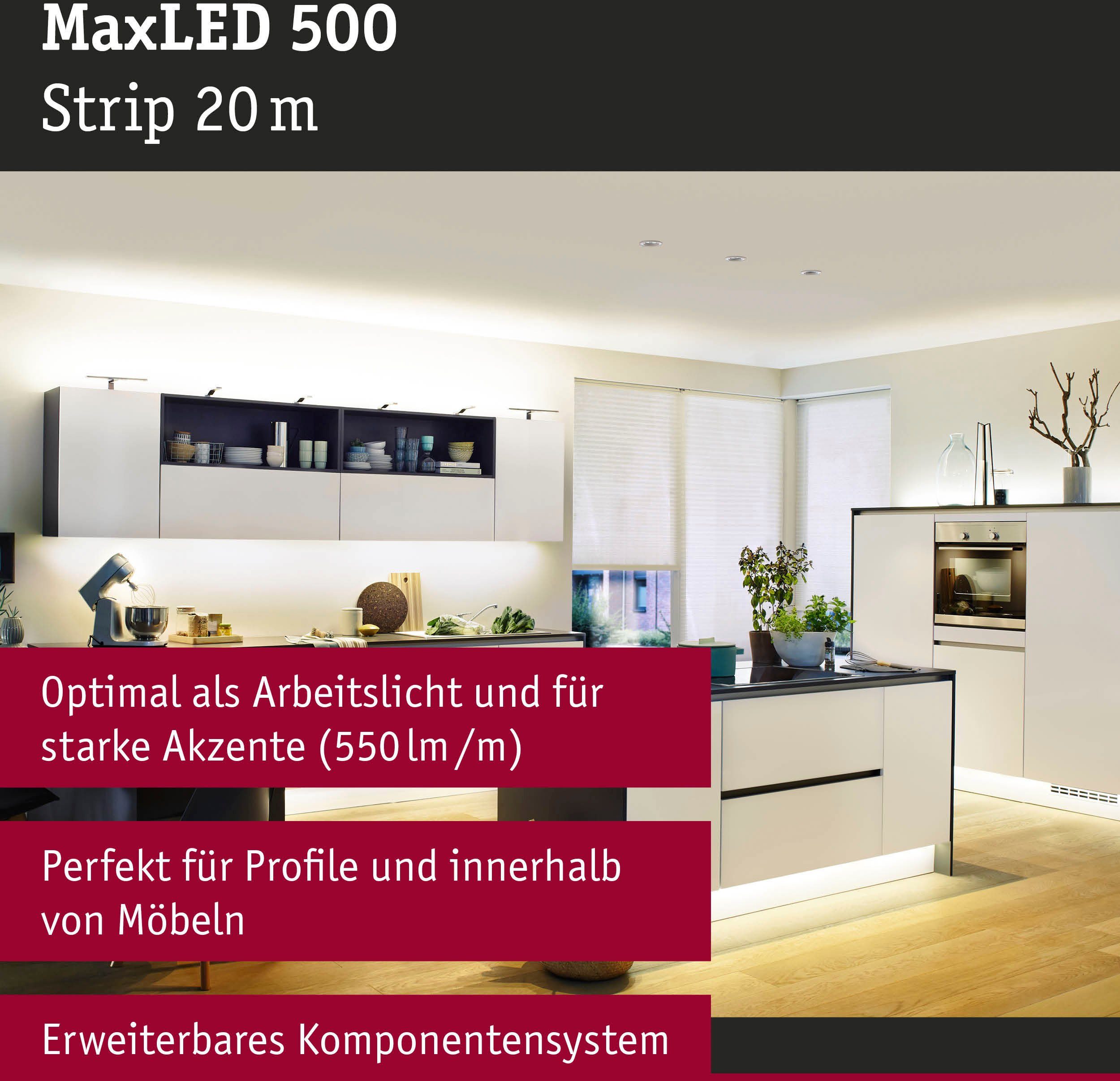 unbeschichtet Adapterkabel LED-Streifen 500 550lm/m, Paulmann Einzelstripe MaxLED inkl. 20m 1-flammig, Warmweiße 72W