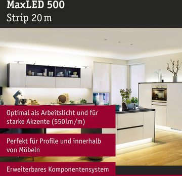 Paulmann LED-Streifen MaxLED 500 Einzelstripe inkl. Adapterkabel 20m Warmweiße 72W 550lm/m, 1-flammig, unbeschichtet