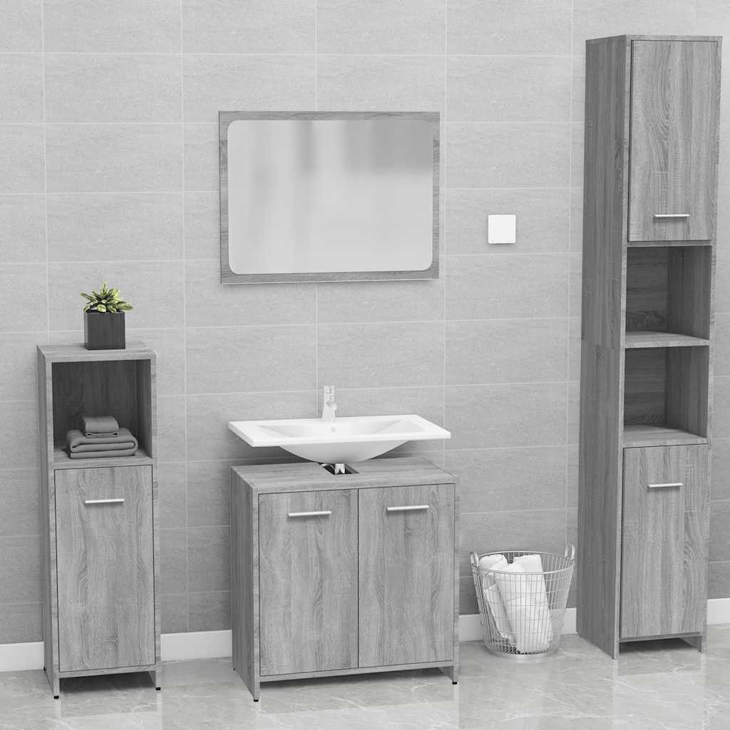 vidaXL Badmöbel-Set, Badmöbel-Set Grau Sonoma Holzwerkstoff
