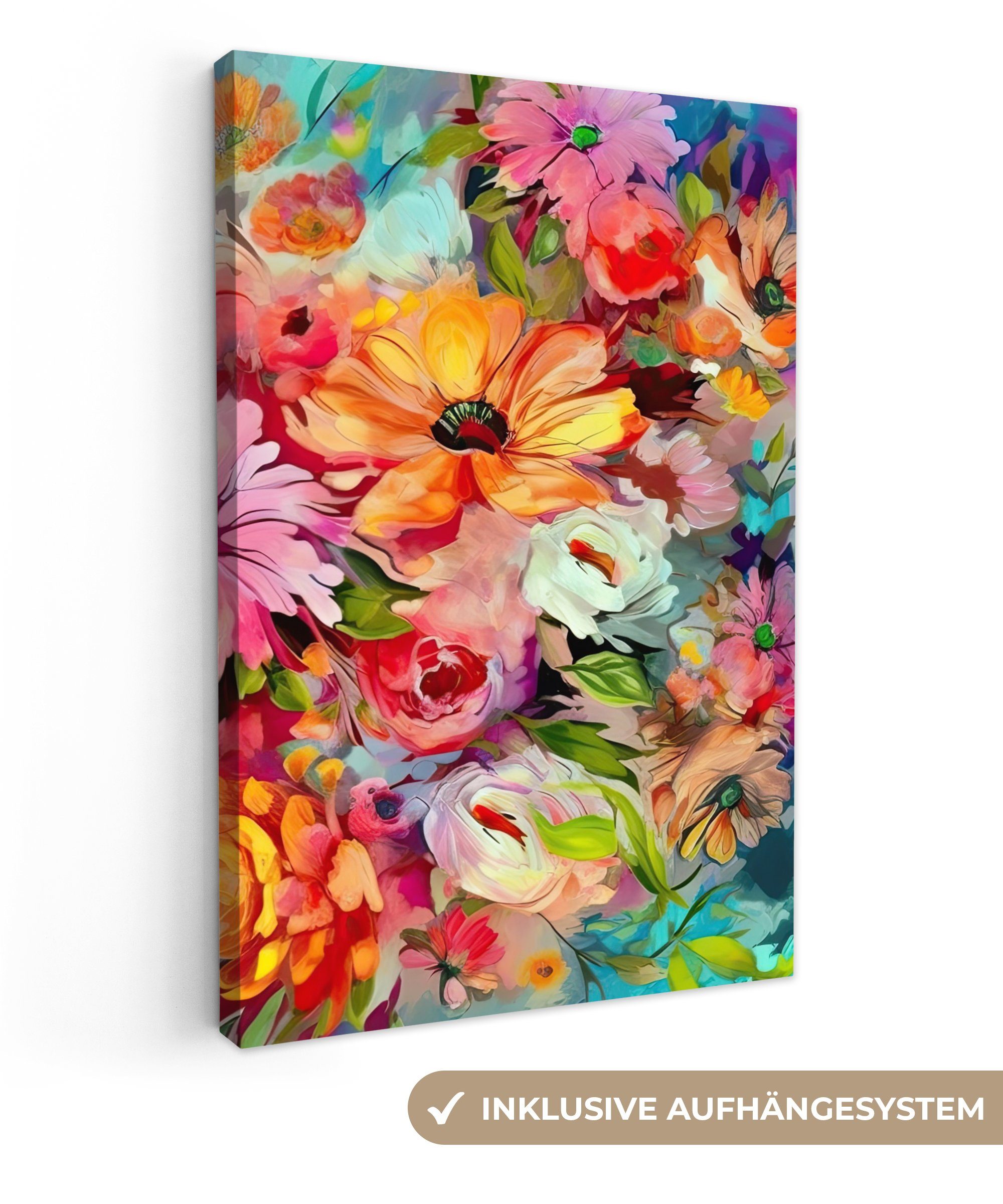 Leinwandbild Blumen - Farbenfroh - Kunst - Ölfarbenoptik