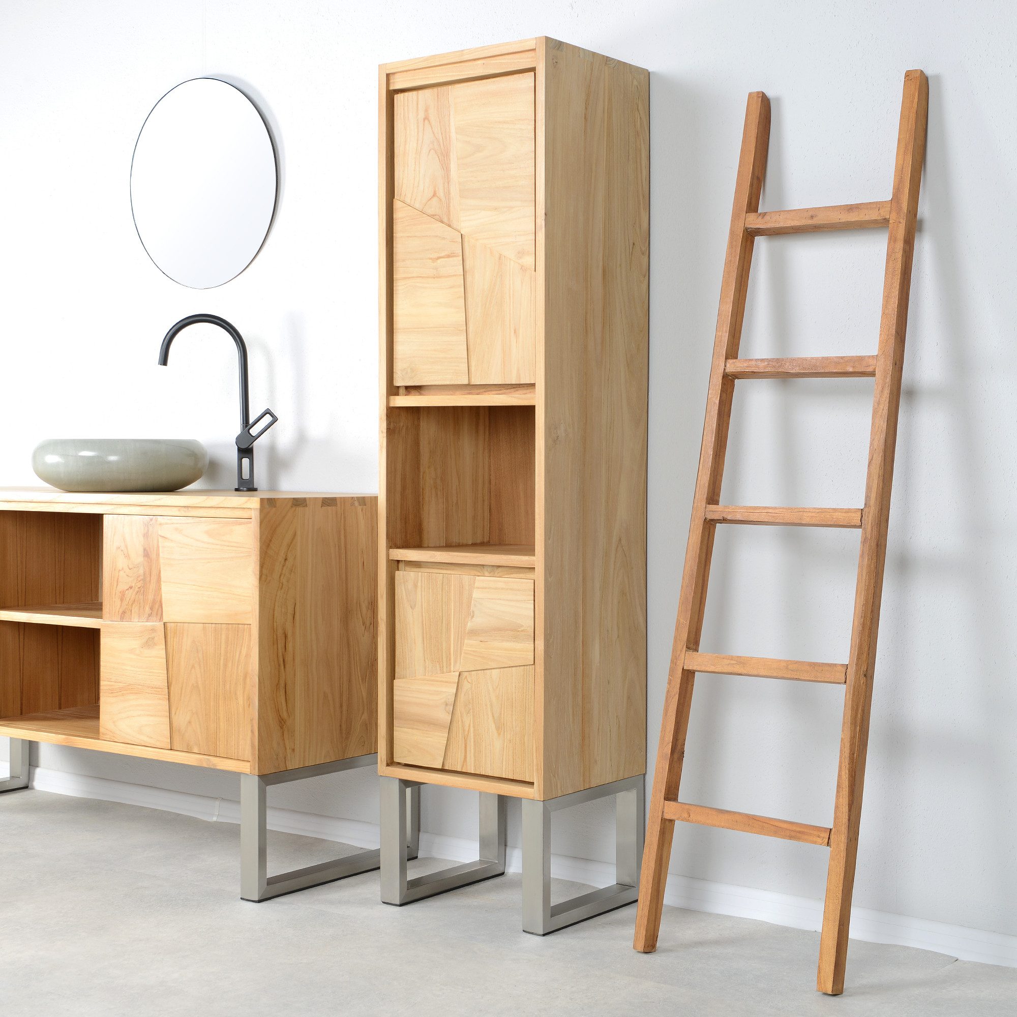 wohnfreuden Hochschrank Teakholz Hochschrank SAVANNA 165 cm