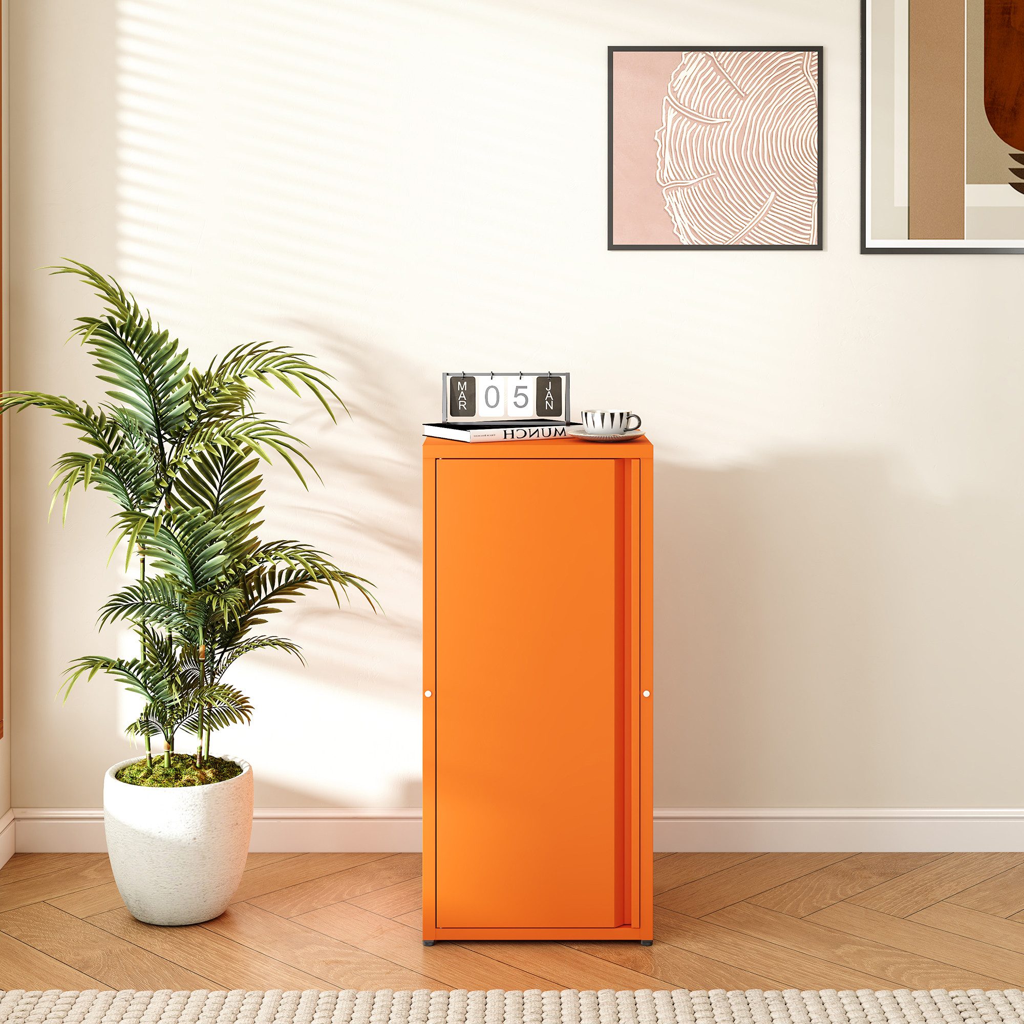 en.casa Mehrzweckschrank »Burlöv« mit 1 Tür und 2 Ablagen 88x40x35 cm Orange