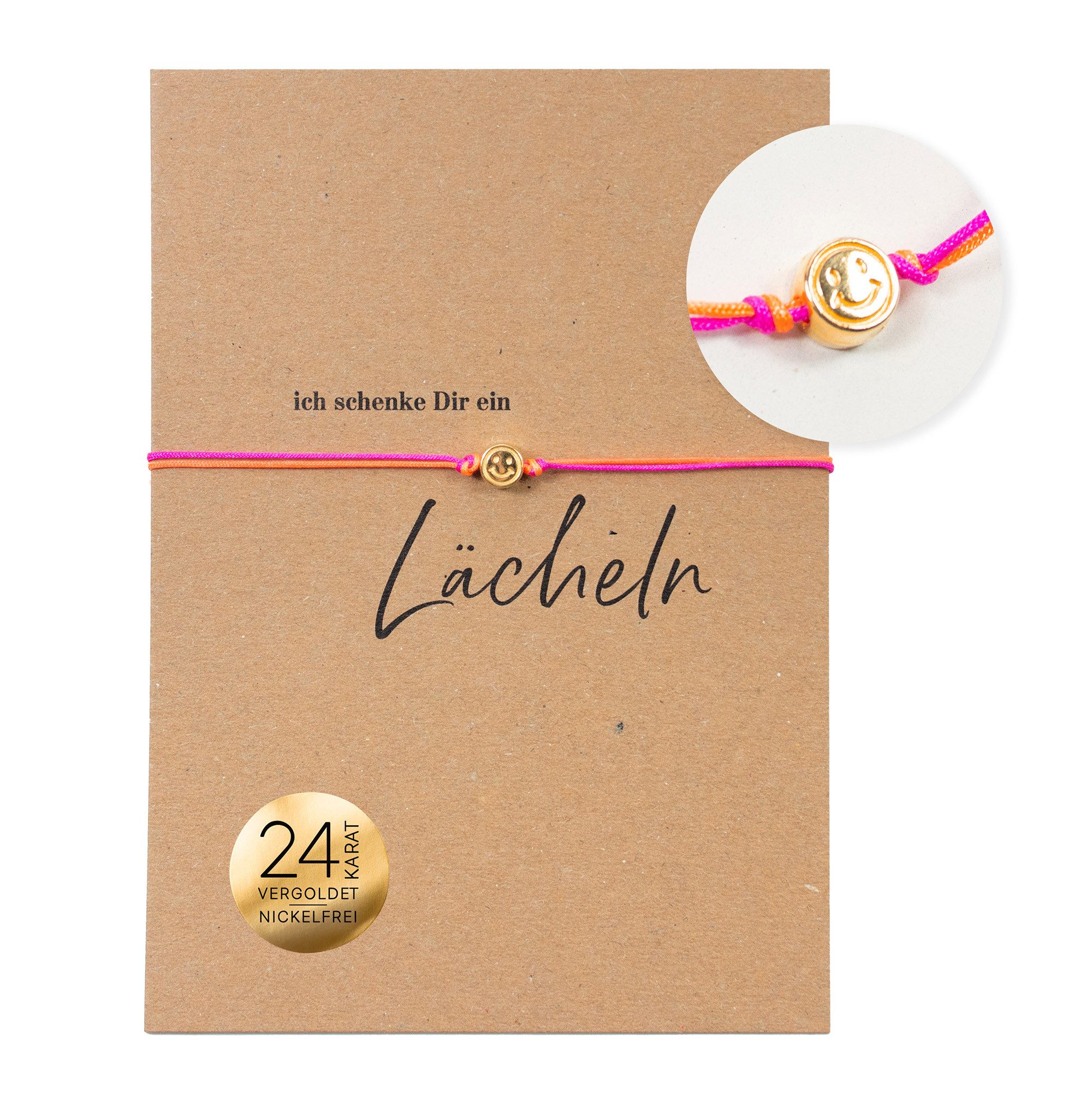 Bow & Hummingbird Armband Set Armband auf Karte - Smiley - Ich schenke dir ein Lächeln, 24 Karat vergoldeter Anhänger