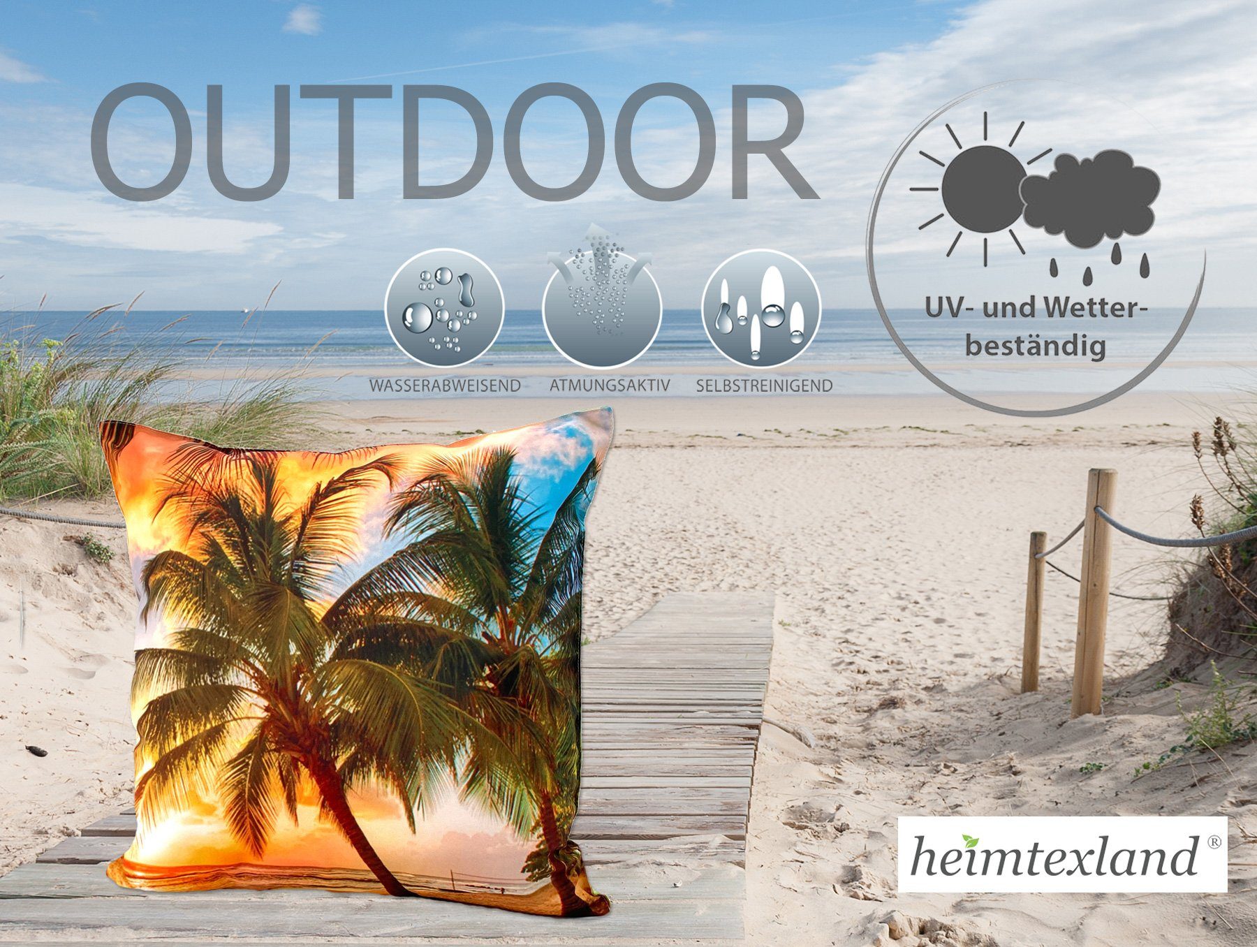 Outdoor Outdoorkissen Deko schmutz- Effekt, 45x45 und Lotus Südsee-Sunset Dekokissen Kissen, wasserabweisend, Füllung inkl. Garten heimtexland