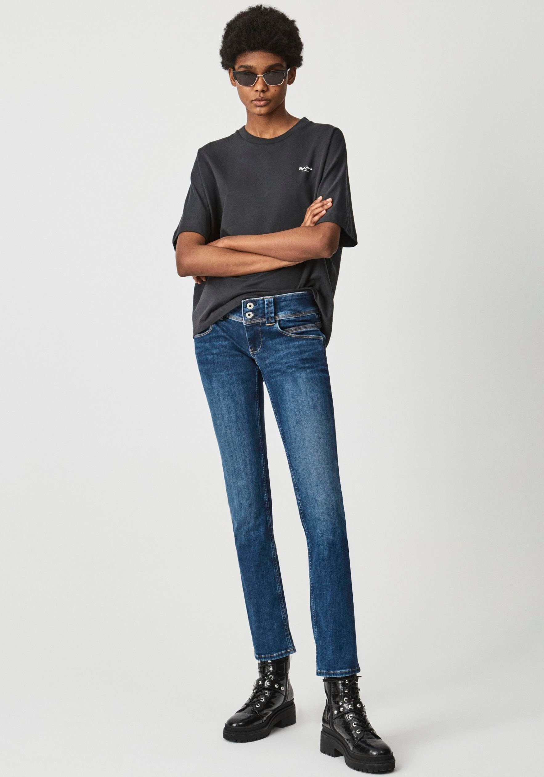 VENUS Pepe blau-ausgewaschen Badge mit Jeans Regular-fit-Jeans