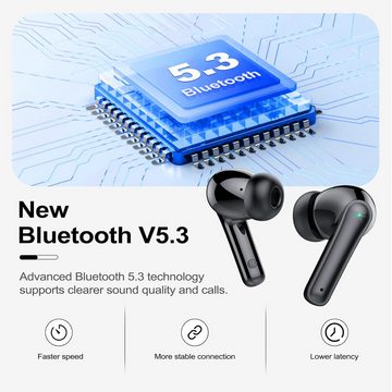 Lekaby Bluetooth 5.3 Kabellos mit 4 ENC Mikrofon 48 Std Spielzeit Tiefer Bass In-Ear-Kopfhörer (Sicherheitskamera außen: Schützen Sie Ihr Zuhause mit hochauflösender Überwachung., 2024 Neue Ohrhörer IP7 Wasserdicht Wireless mit LED-Anzeige USB-C)