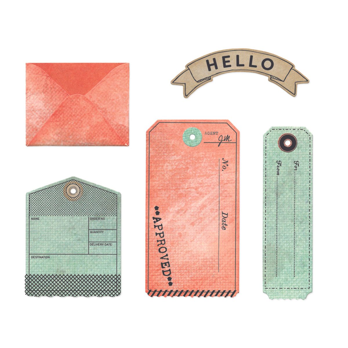 Sizzix Motivschablone Stanzschablone und Clear Stamps Tag It by 49 & Mar, 23 Teile