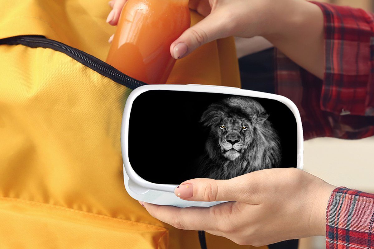 - Kunststoff, - Porträt, Brotdose, Kinder MuchoWow und und Jungs - Löwe für Mädchen Tiere Orange - Brotbox Schwarz Augen für Lunchbox weiß (2-tlg), Erwachsene, und -