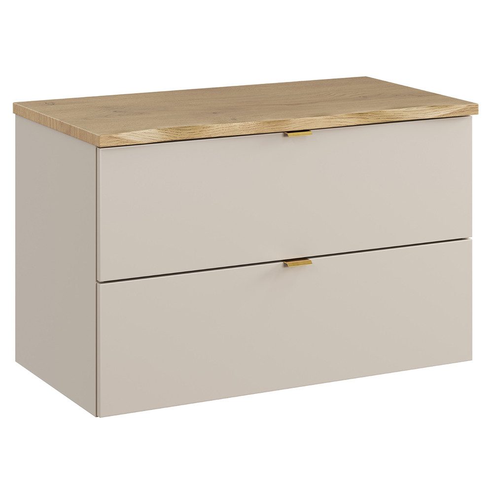 Lomadox Waschbeckenschrank DURANGO-56 80 cm breit in Kaschmir und Eiche mit Baumkantenoptik, 2 Schubladen