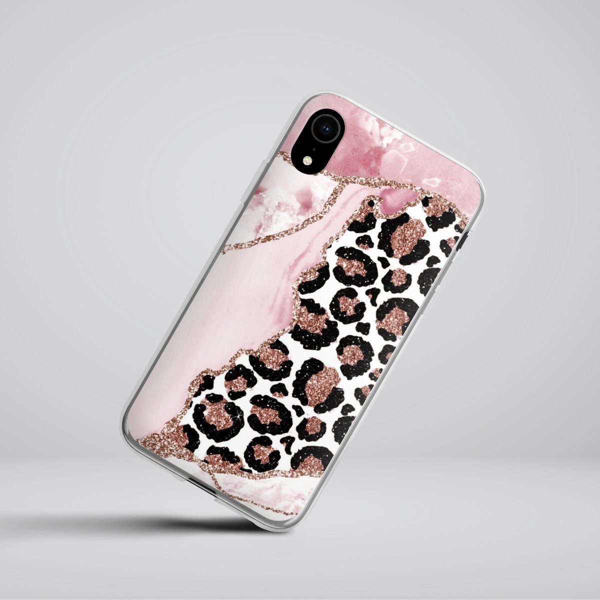 DeinDesign Handyhülle Leopard Glitzer Look Marmor Patterns and Textures Smooth Pink, Apple iPhone Xr Silikon Hülle Bumper Case Handy Schutzhülle