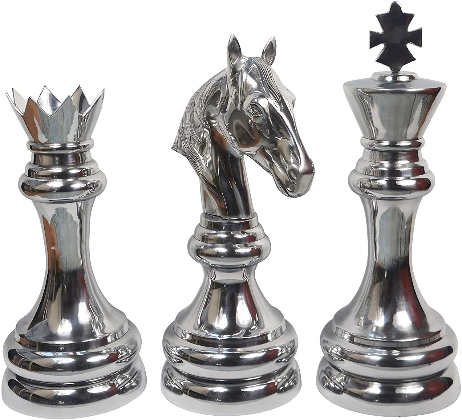 Dekofigur Schachfigur Dame Schach Figur Deko Aluminium Silber, Dekoration für Wohnzimmer, Schlafzimmer oder Büro, XXL 50 cm