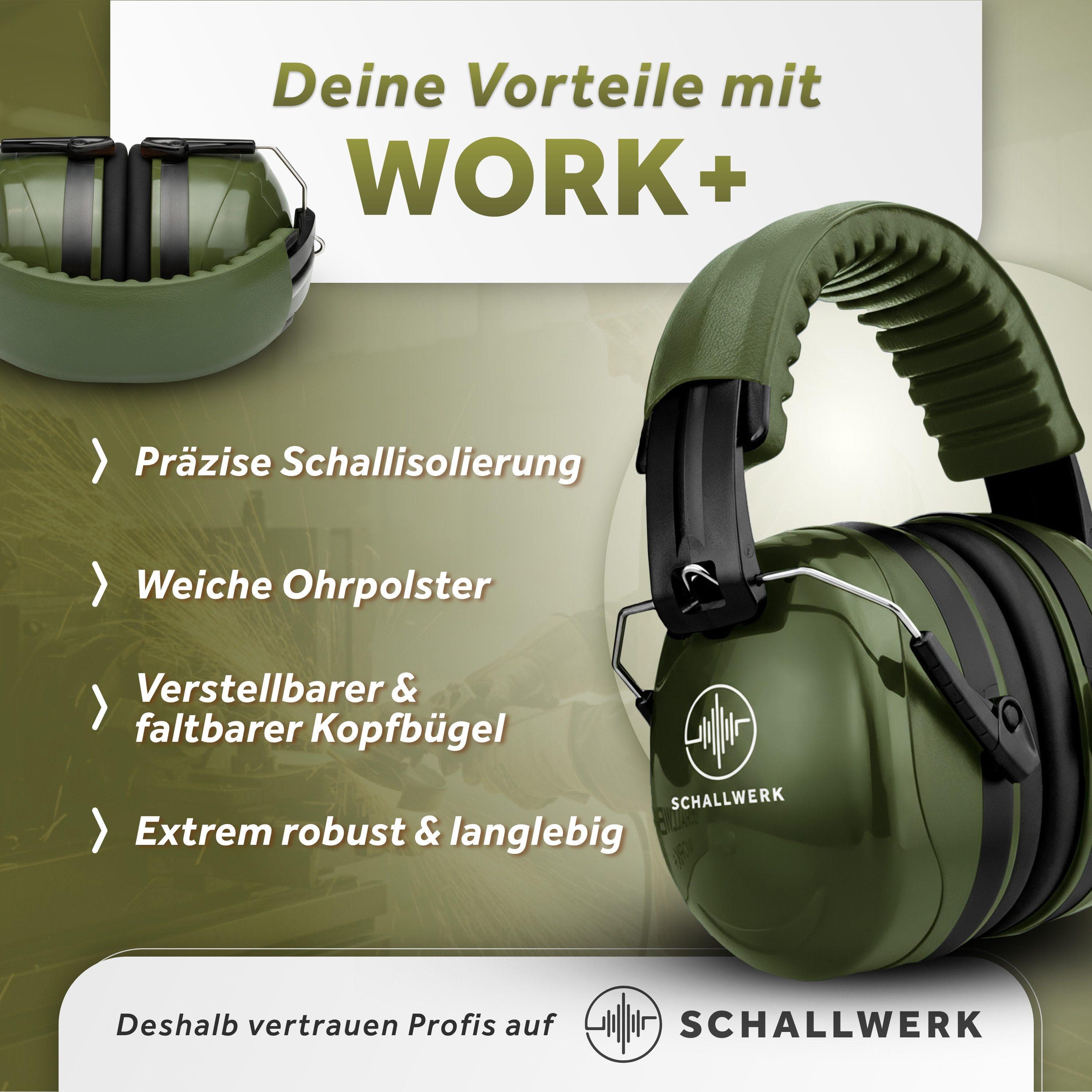 Schallwerk Kapselgehörschutz Arbeitsgehörschutz Work+ größenverstellbar bequemer Sitz, Baustelle, Gartenarbeit, Heimwerken