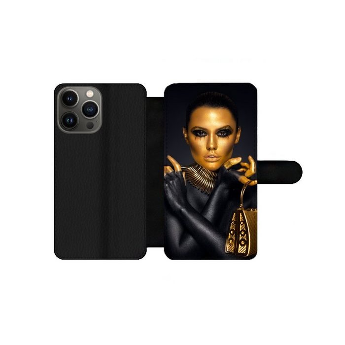 MuchoWow Handyhülle Make-up - Tasche - Gold - Luxus - Frau Handyhülle Telefonhülle Apple iPhone 13 Pro Max