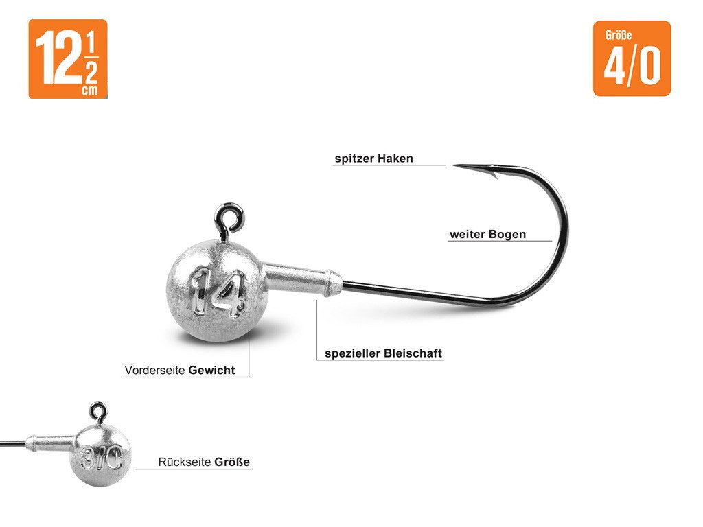 Lieblingsköder Jighaken Lieblingsköder Jigkopf-Set 4/0 - 12,5 cm Köder - 18 Jigs + 20 Snaps, (Jighaken-Set #/0 incl. Snaps), super Scharf - passend für 6 cm Köder