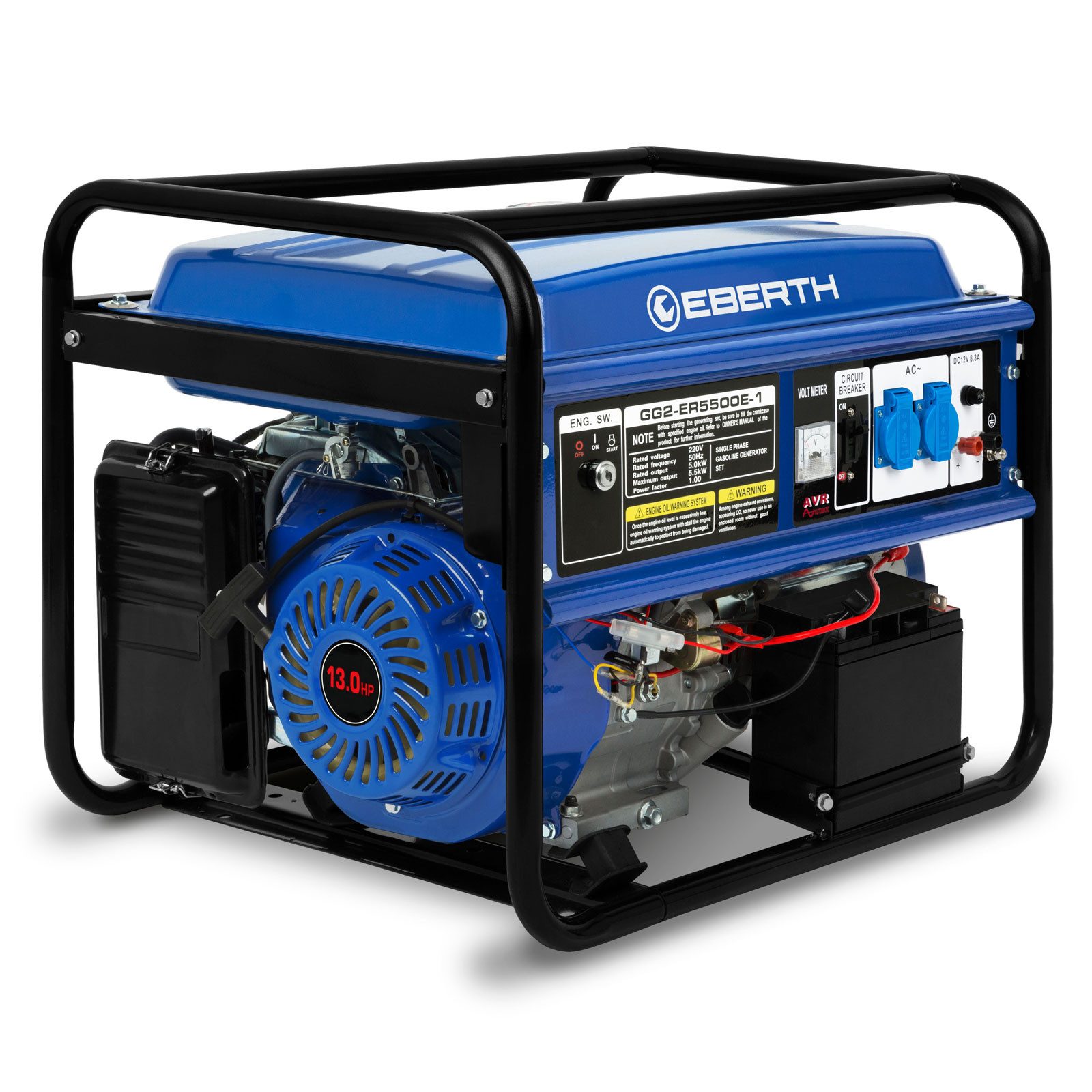 EBERTH Stromerzeuger 5500 Watt Notstromaggregat Stromerzeuger Stromaggregat mit 13 PS, 4-Takt, luftgekühlt, 2x 230V, 1x 12V, E-Starter