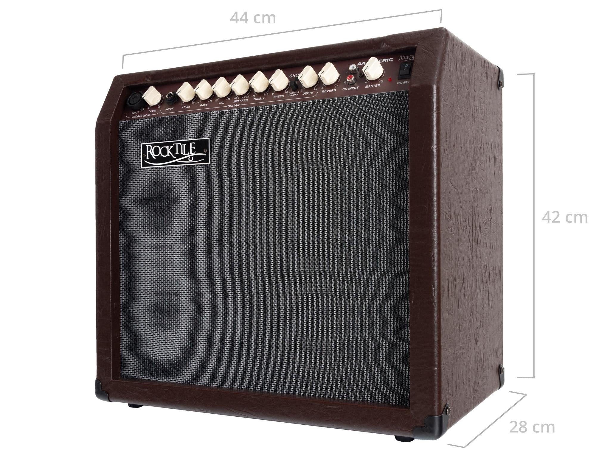 Rocktile AA-30 Eric Akustikverstärker Verstärker (Anzahl Kanäle: 2 (Mikrofon und Gitarre), 30 W, Comboverstärker - 4-Band EQ - Reverb-Effekt für Gesang und Gita – Bild 4 von 5