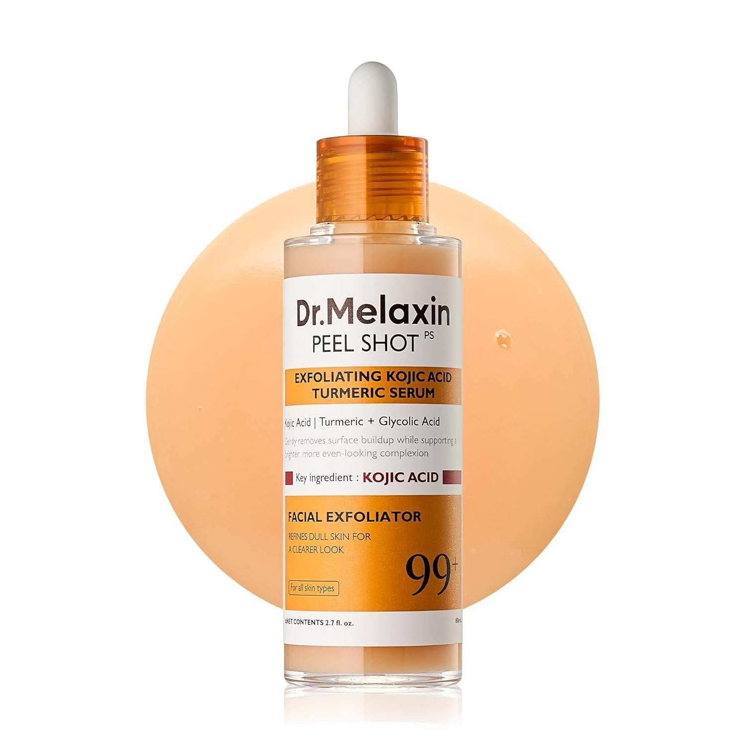Dr.Melaxin Gesichtsserum Peel Shot Exfoliating Kojic Acid Turmeric Serum 80ml – Kojic Acid Turmeric Serum mit AHA PHA Peeling, Niacinamide &, Hyaluron, Dark Spots Care für ebenmäßige Haut