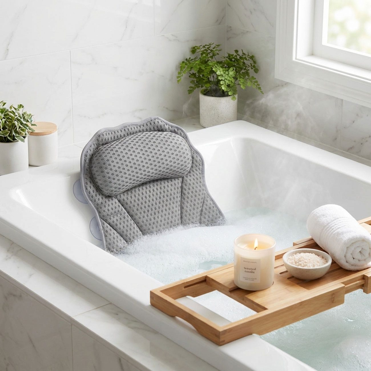shop'n smile ideoon Badewannenkissen Ergonomisches Badewannenkissen Nackenkissen 6 Saugnäpfen & 4D Struktur, 1-tlg., 1er-Set & 2er-Set, Ergonomische Kopfstütze für Wanne & Spa, 42 x 44 x 7 cm
