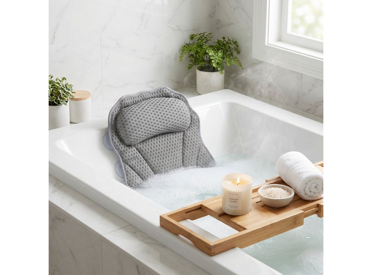 shop'n smile ideoon Badewannenkissen Ergonomisches Badewannenkissen Nackenkissen 6 Saugnäpfen & 4D Struktur, 1-tlg., 1er-Set & 2er-Set, Ergonomische Kopfstütze für Wanne & Spa, 42 x 44 x 7 cm
