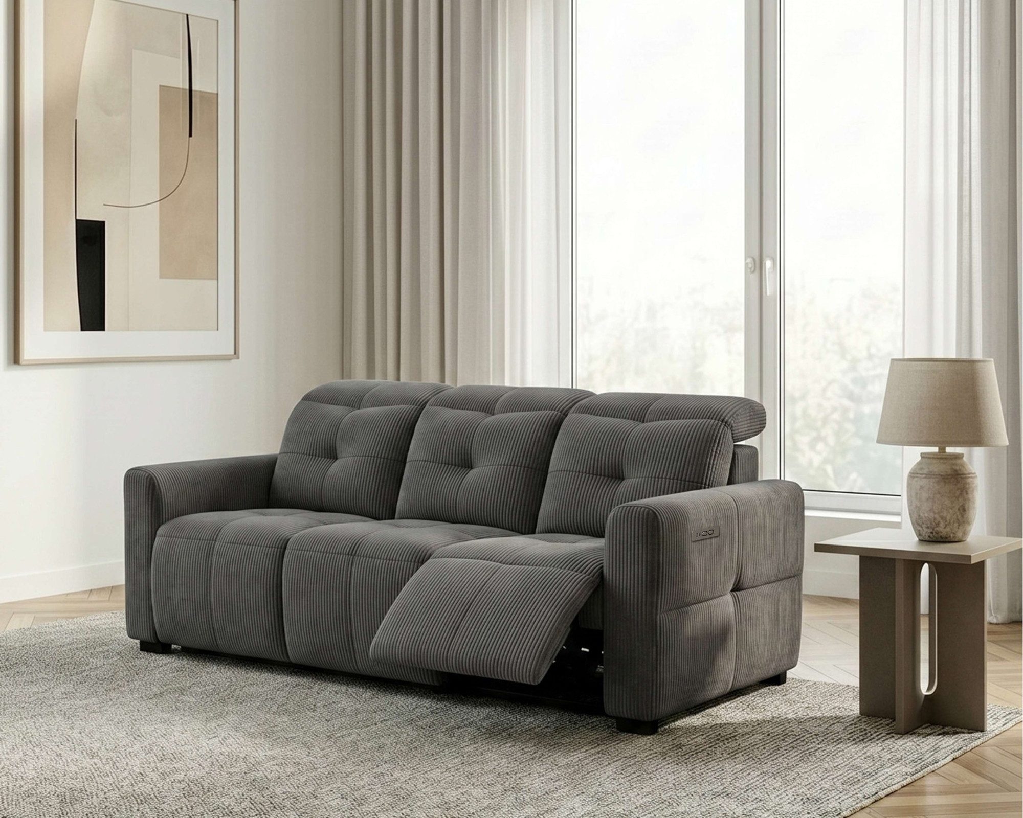 OTTO home 3-Sitzer CAARLA Cord, Sofa, 224 cm, man. oder elektr. Relaxfunktion (USB-A/C), mit USB-A und USB-C bei elektrischer Ausführung, Kopfteilverstellung