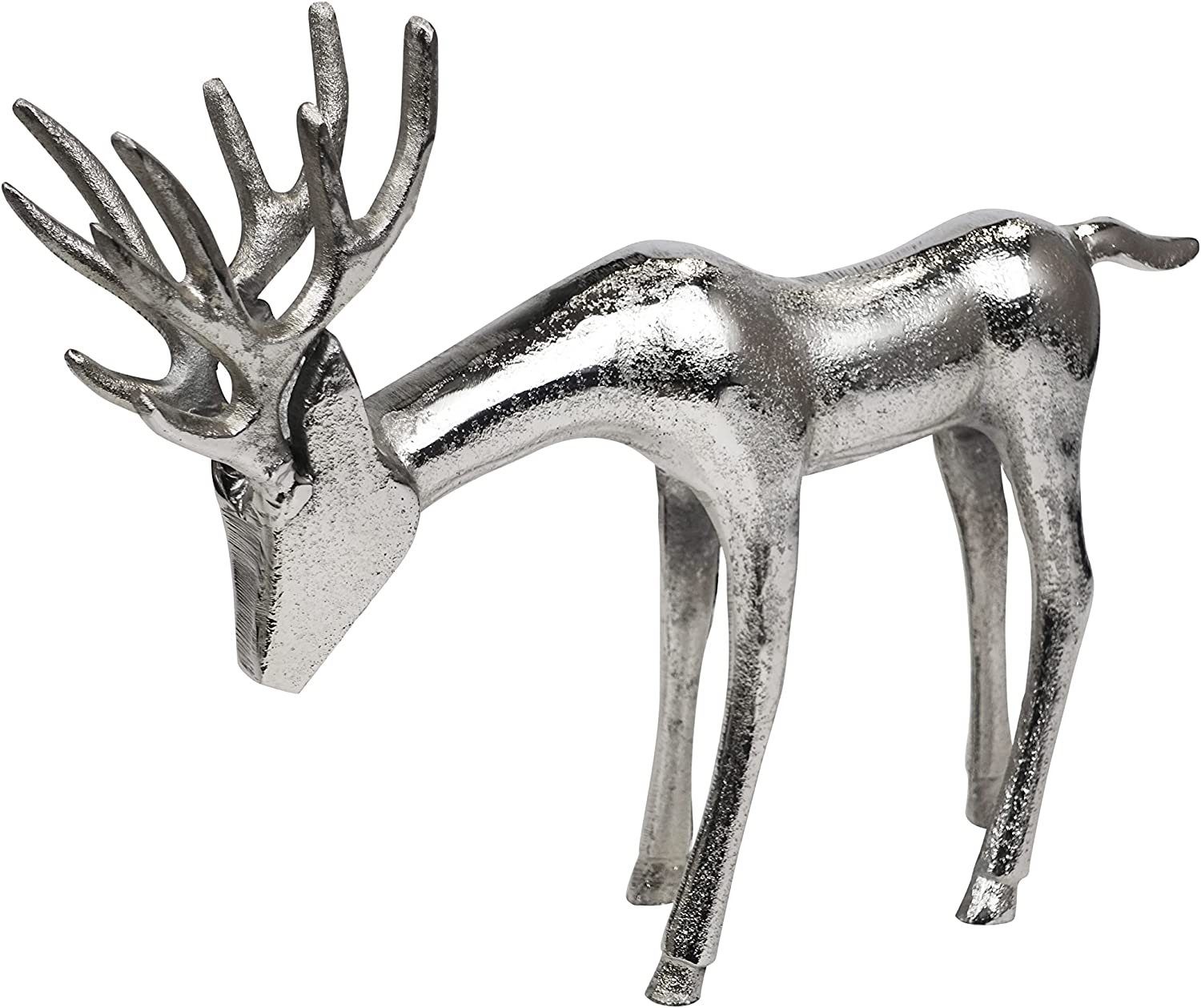 MichaelNoll Dekofigur Hirsch 2er Set - Stehend - Rentier Aluminium Silber Statue Dekofigur