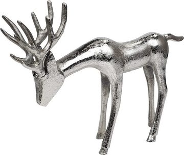 MichaelNoll Dekofigur Hirsch 2er Set - Stehend - Rentier Aluminium Metall Silber - Figur Statue Dekofigur - Deko für Wohnzimmer, Küche, Schlafzimmer - Weihnachten Winter - Hirschgeweih Dekoration