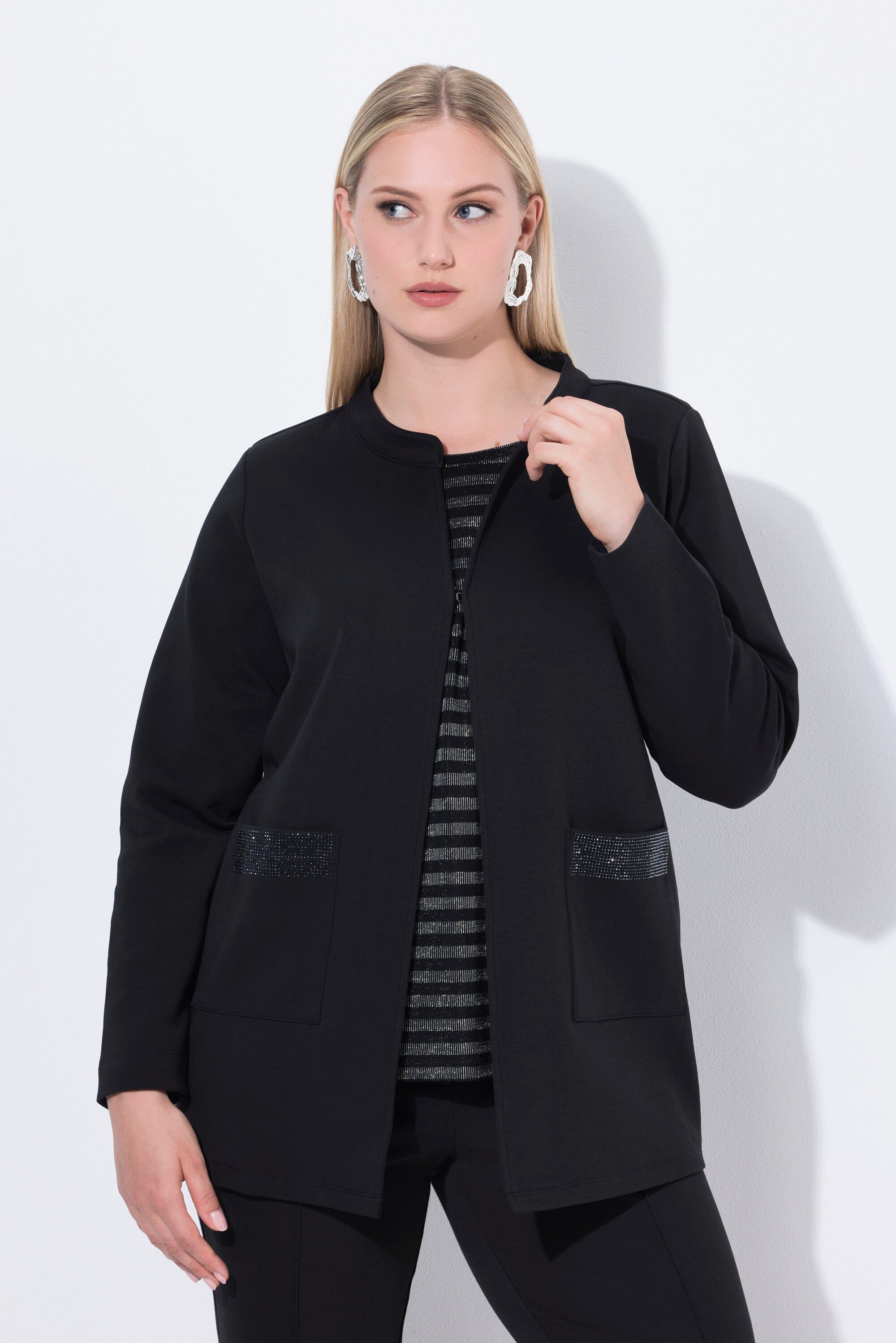 Ulla Popken Sweatjacke Sweatjacke Ziersteine Rundhals Hakenverschluss günstig online kaufen