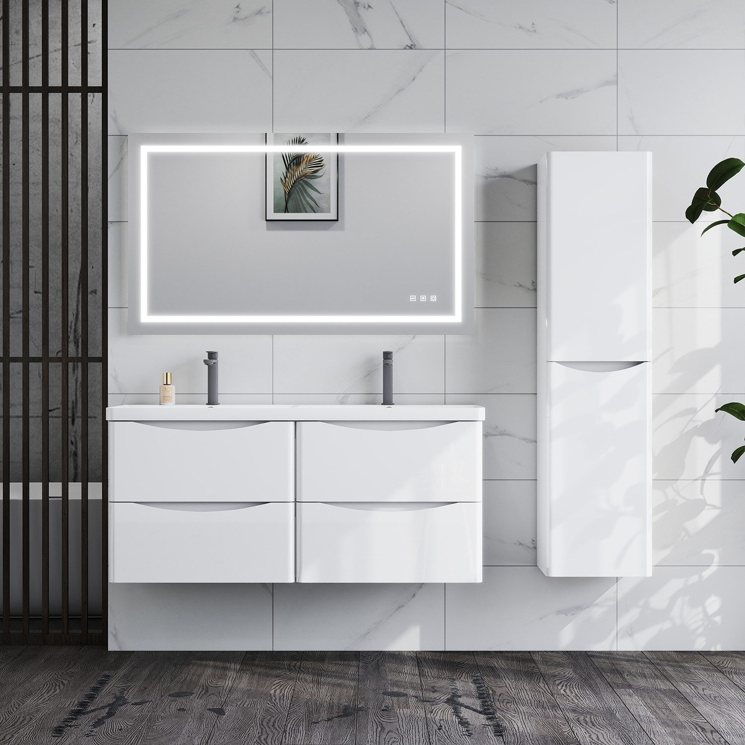 duschspa Doppelwaschtisch 120cm Waschtisch mit Unterschrank Waschbecken mit Badschrank – Bild 4 von 5