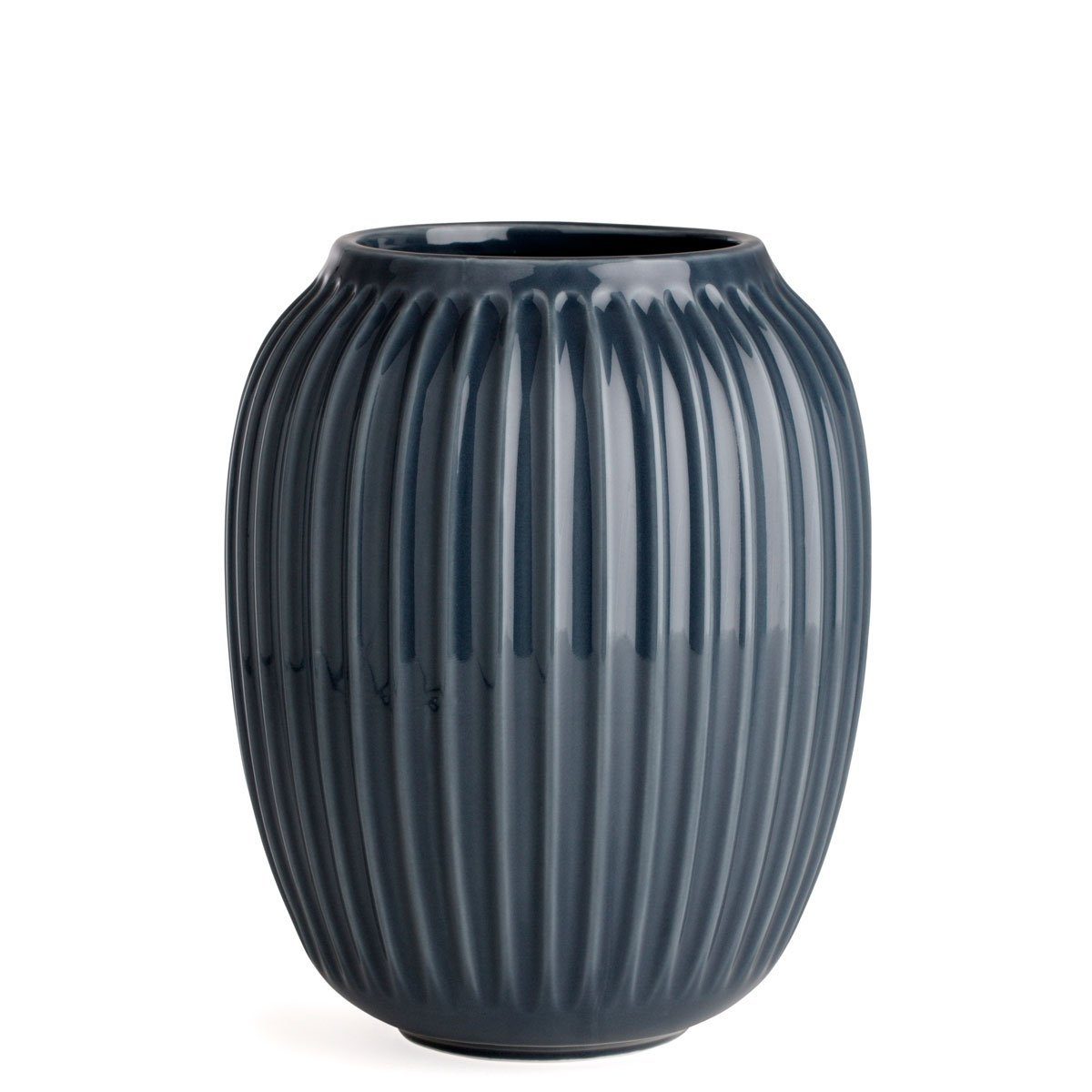 Kähler Tischvase Hammershøi 21 cm; Bauchige Vase mit Rillen-Struktur; Designer Dekovase Anthrazit