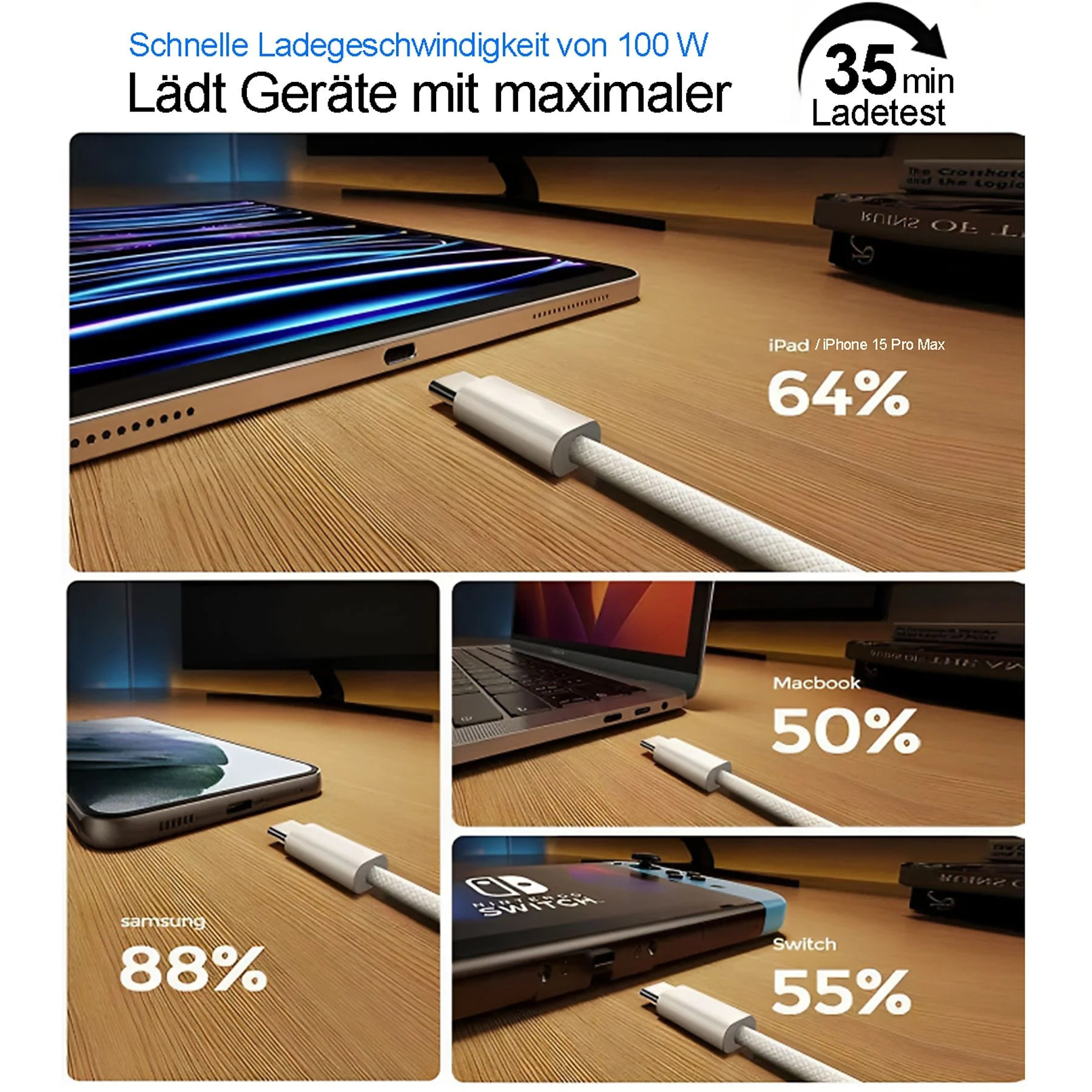 Futurea iPhone USB-C Kabel 60W Ladekabel 1m 2m USB-C Lightning Smartphone-Kabel, USB-C, USB-C (100 cm), für iPhone 15 16 Pro Max Plus, iPad Mini, MacBook Air