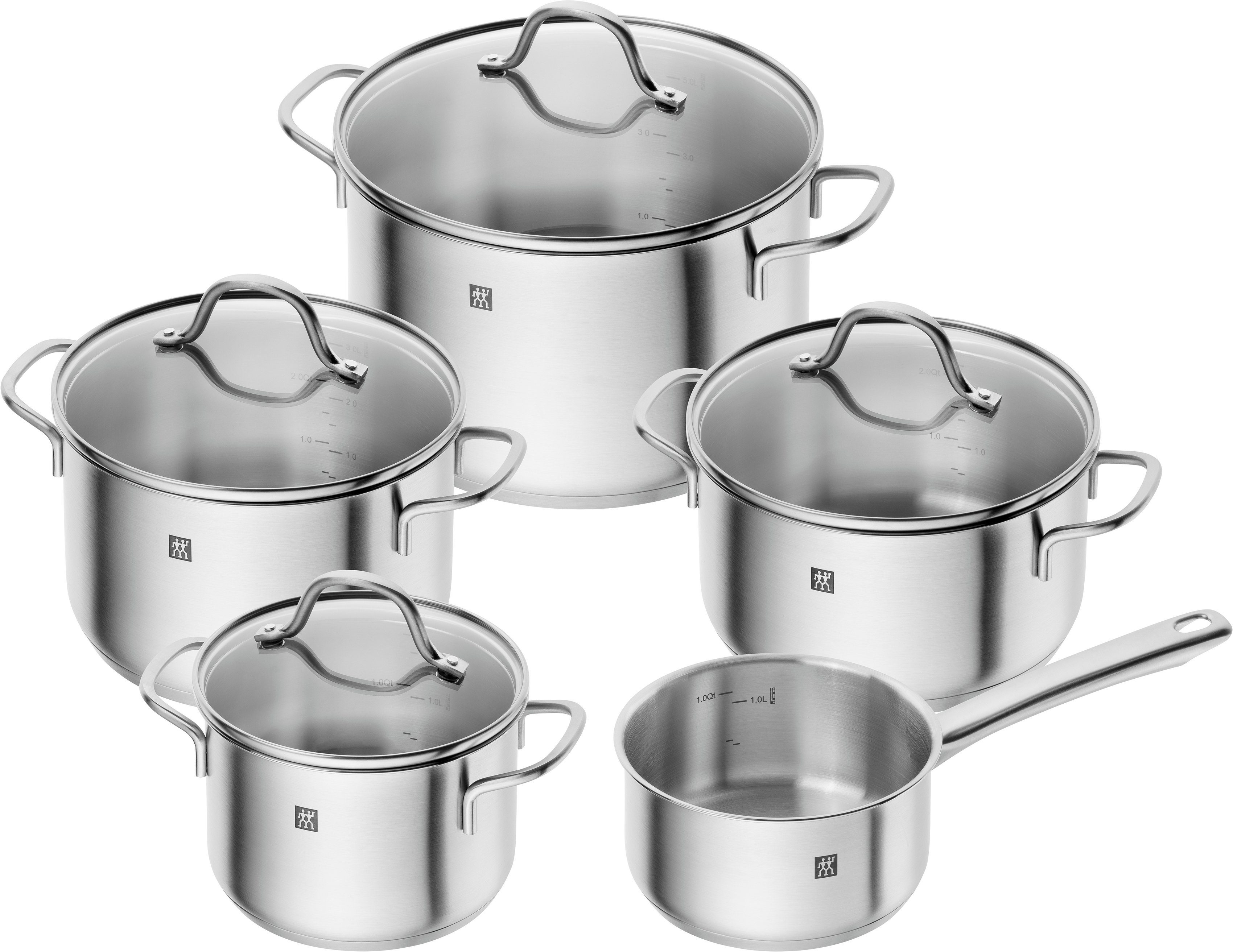 (Set, Flow/Shine/Table/Twin inkl. Pfanne Chef 3-teiligem Topf-Set Induktion, Zwilling 10-tlg), 3-in1-Sieb, Edelstahl 28 Kochmesser-Set cm, 2,