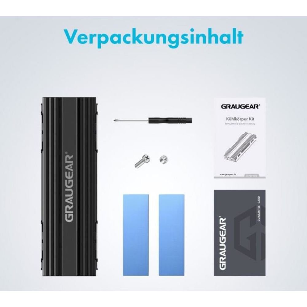 GRAUGEAR Computer-Kühler Kühlkörper Kit für PlayStation 5 Speichererweiterung, SSD M.2NVMe2280 Aluminium, 2 Wärmeleitpads, PS5 Kühlung – Bild 5 von 5
