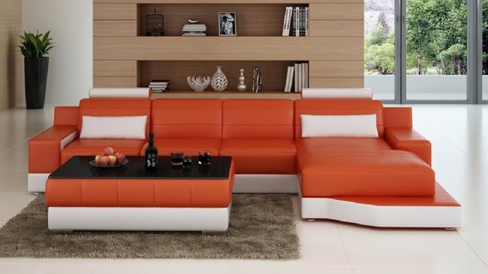 JVmoebel Wohnlandschaft L Couchen Orange/Weiß Form Exclusive Couch Wohnzimmer Poster Sofa Ecksofa,