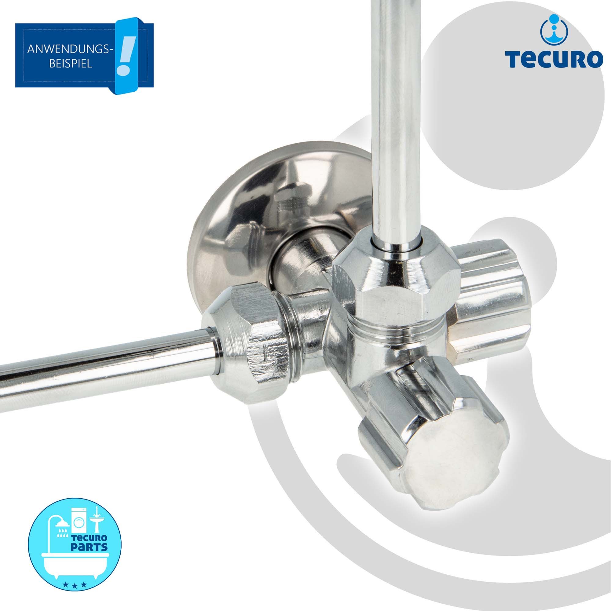 tecuro Eckventil Doppeleckventil Eckventil 1/2 Zoll (DN 15), mit 2 x 1/2 Zoll Abgängen, einzeln absperrbar