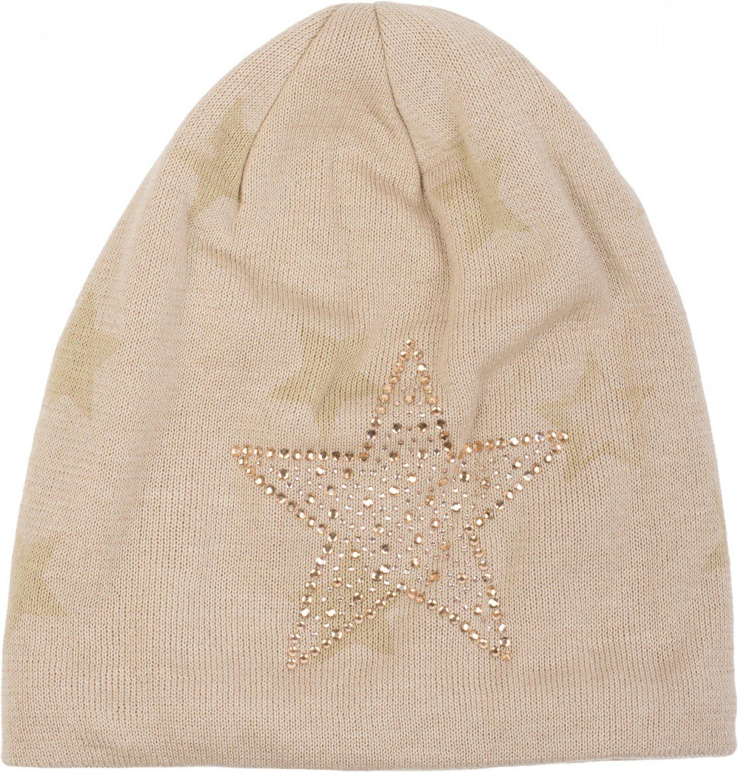 Stern Strickmütze (1-St) Feinstrick Beige Beanie styleBREAKER mit Strass