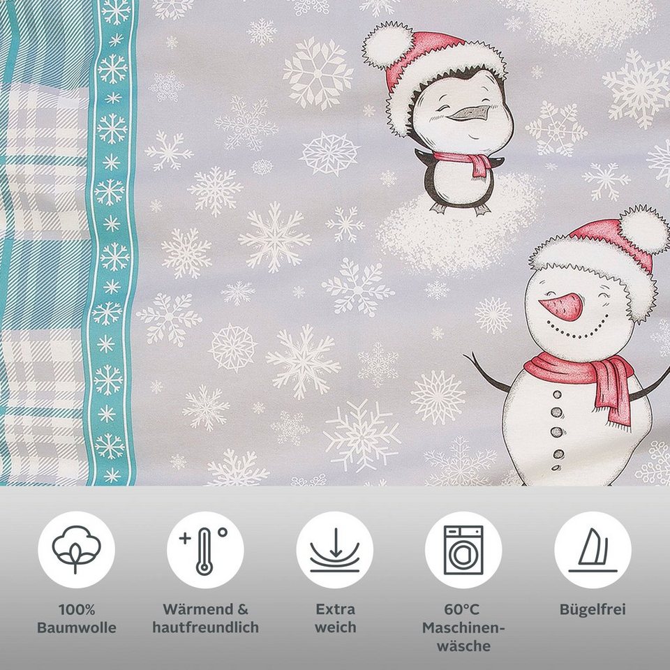 Bettwäsche Snowman in Gr. 135x200 oder 155x220 cm, ideal für Weihnachten, my  home, Biber, 2 teilig, Biber kuschelig warm im Winter, Weihnachtsbettwäsche  aus Baumwolle
