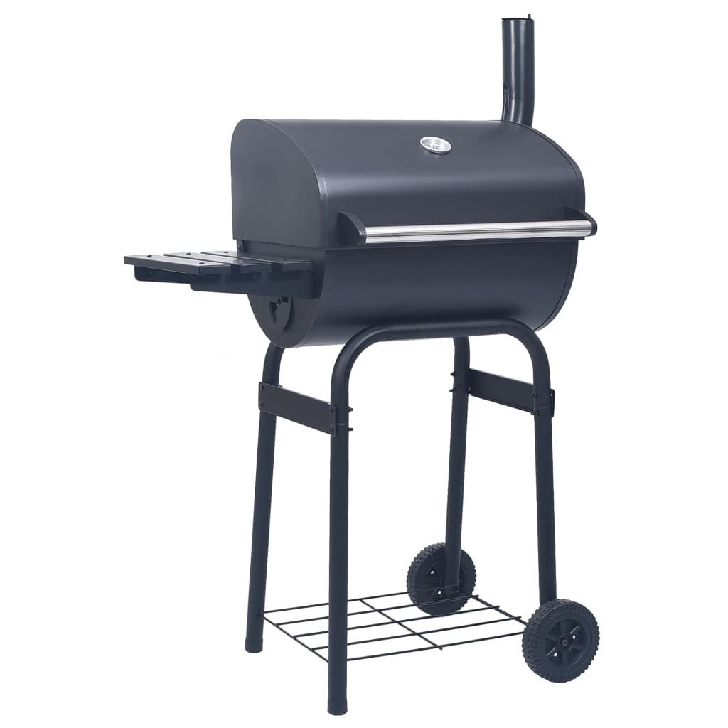 vidaXL Holzkohlegrill Holzkohlegrill Smoker mit Unterer Ablage Schwarz