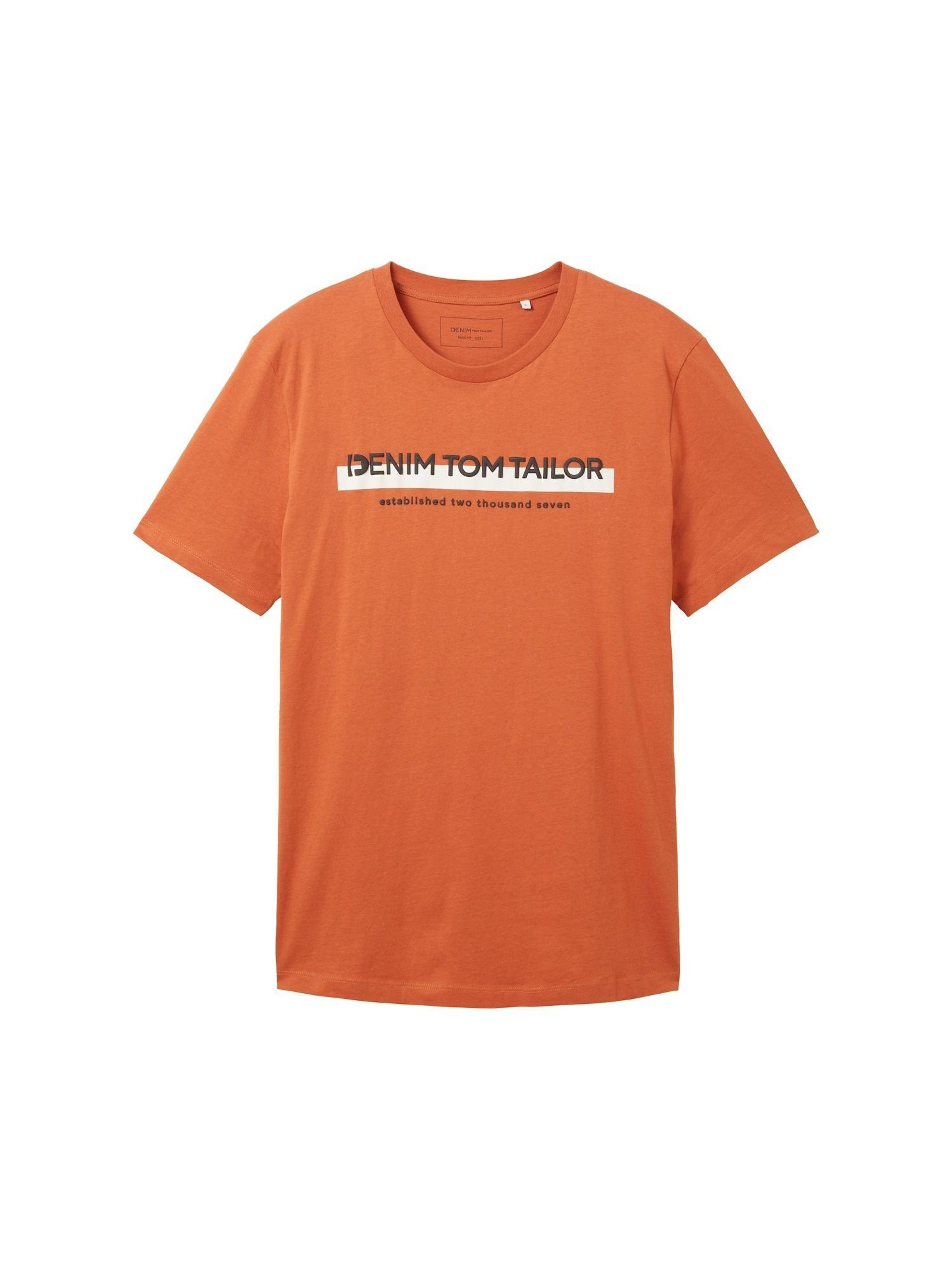 TOM TAILOR Denim TOM Logoprint Kurzarmshirt T-Shirt orange (1-tlg) T-Shirt TAILOR mit