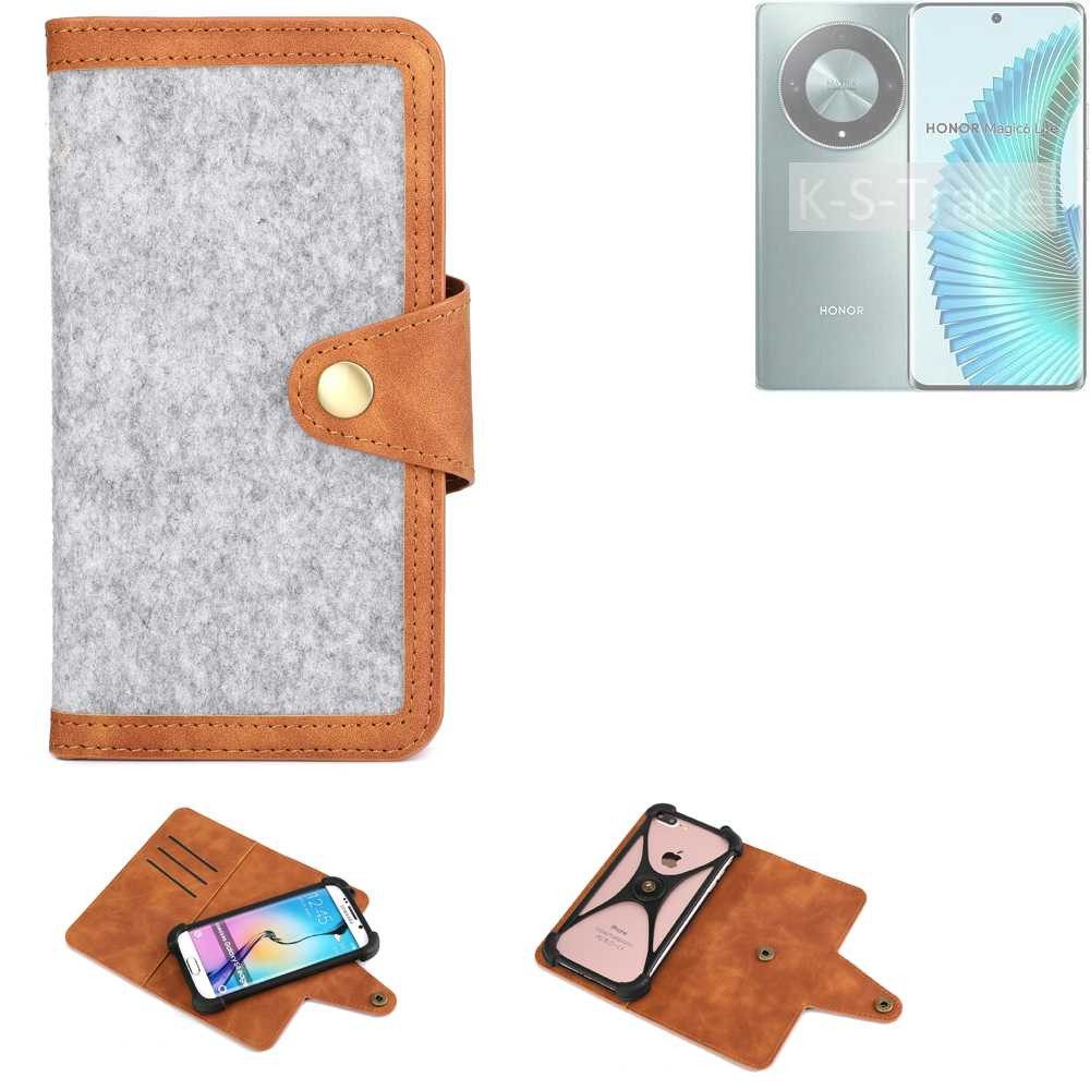 K-S-Trade Handyhülle für Honor Magic6 Lite, Handyhülle Schutzhülle Filz-Hülle Kunst-Leder hellgrau braun