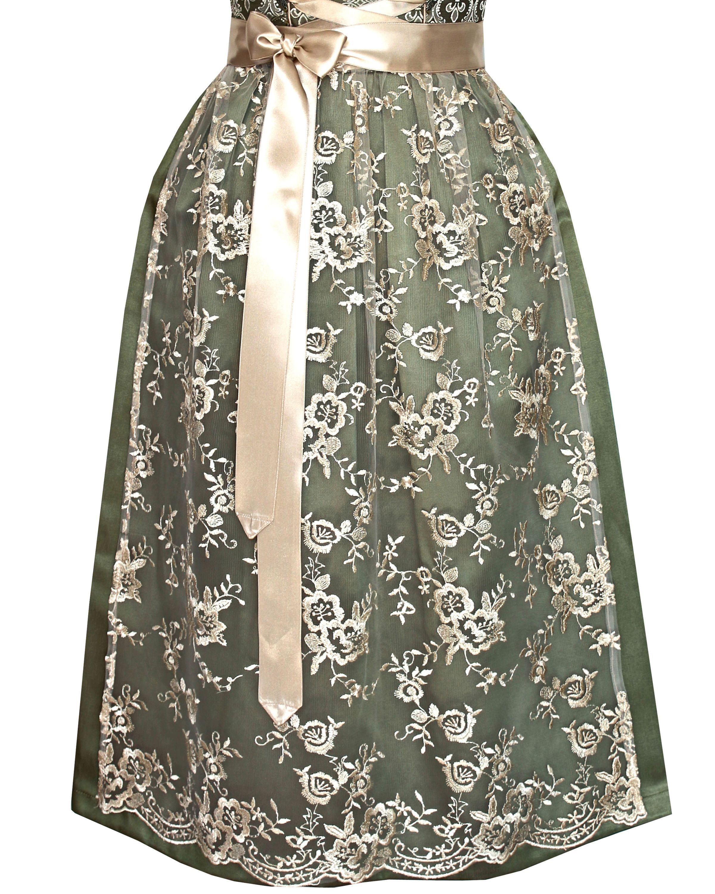 Alpenmärchen Dirndl Langes Dirndl Thea in grün und creme - ALM913