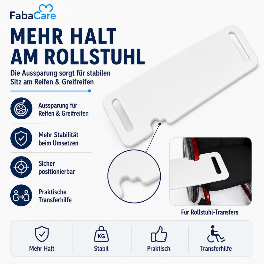 FabaCare Bett - Aufstehhilfe Rutschbrett für Rollstühle, Transferbrett bis 100 kg