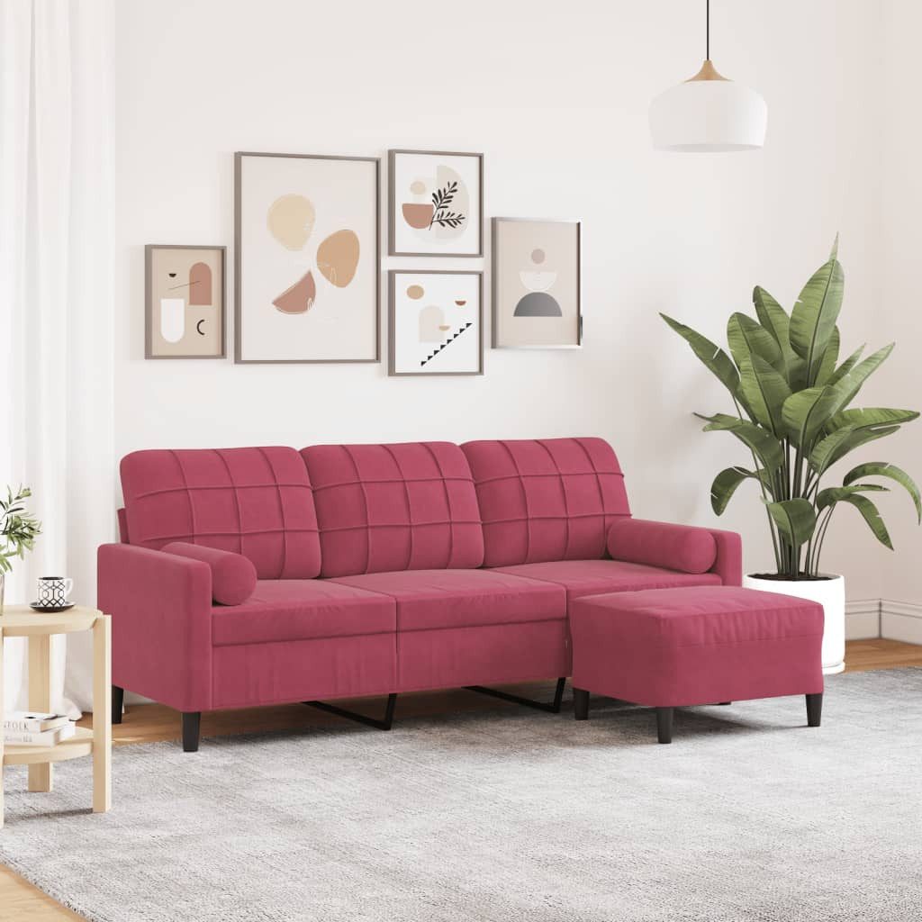 vidaXL Sofa, 3-Sitzer-Sofa mit Hocker Weinrot 180 cm Samt