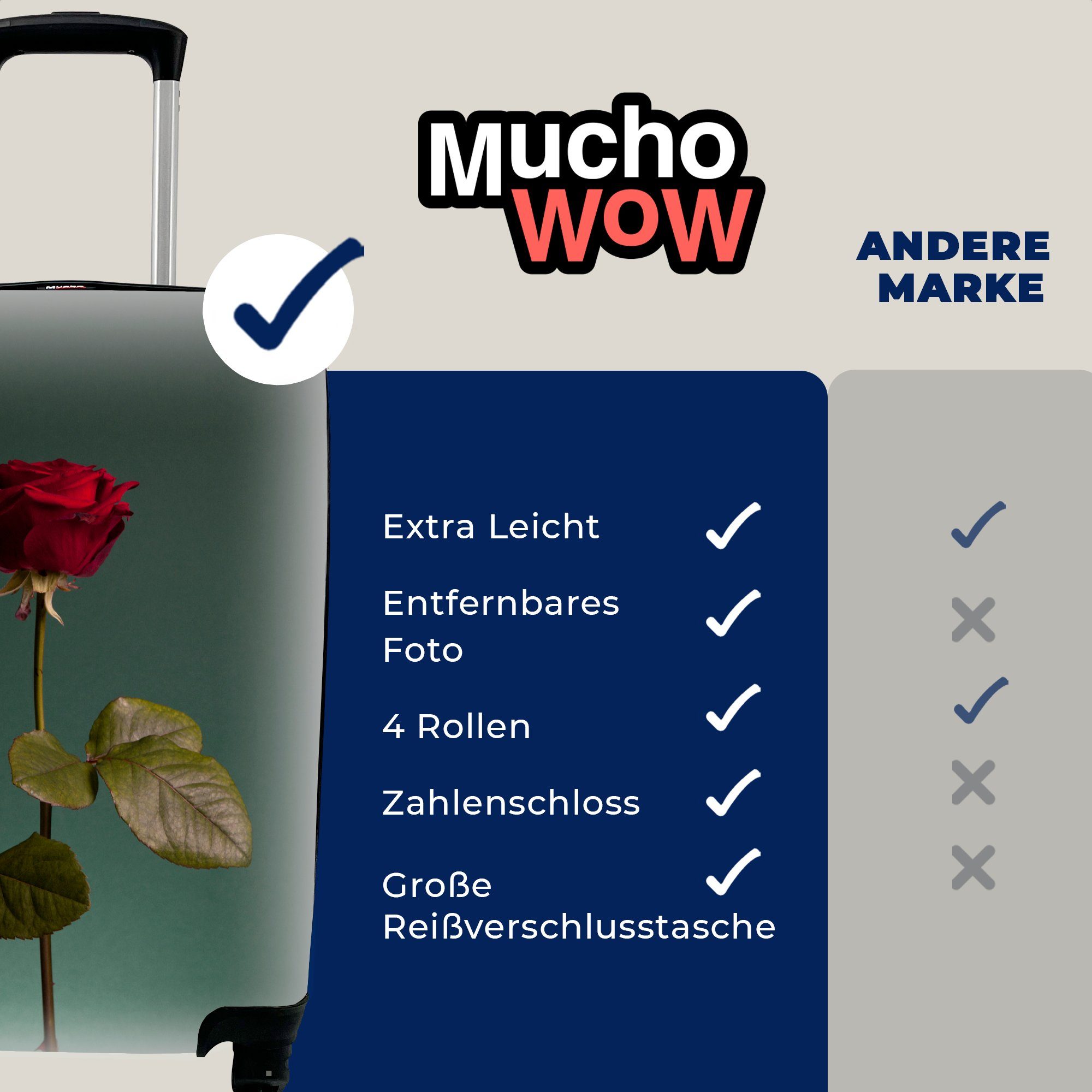 MuchoWow Handgepäckkoffer Rosen - Rose Reisekoffer Ferien, rollen, für Reisetasche Handgepäck Trolley, 4 Rollen, mit - Rot