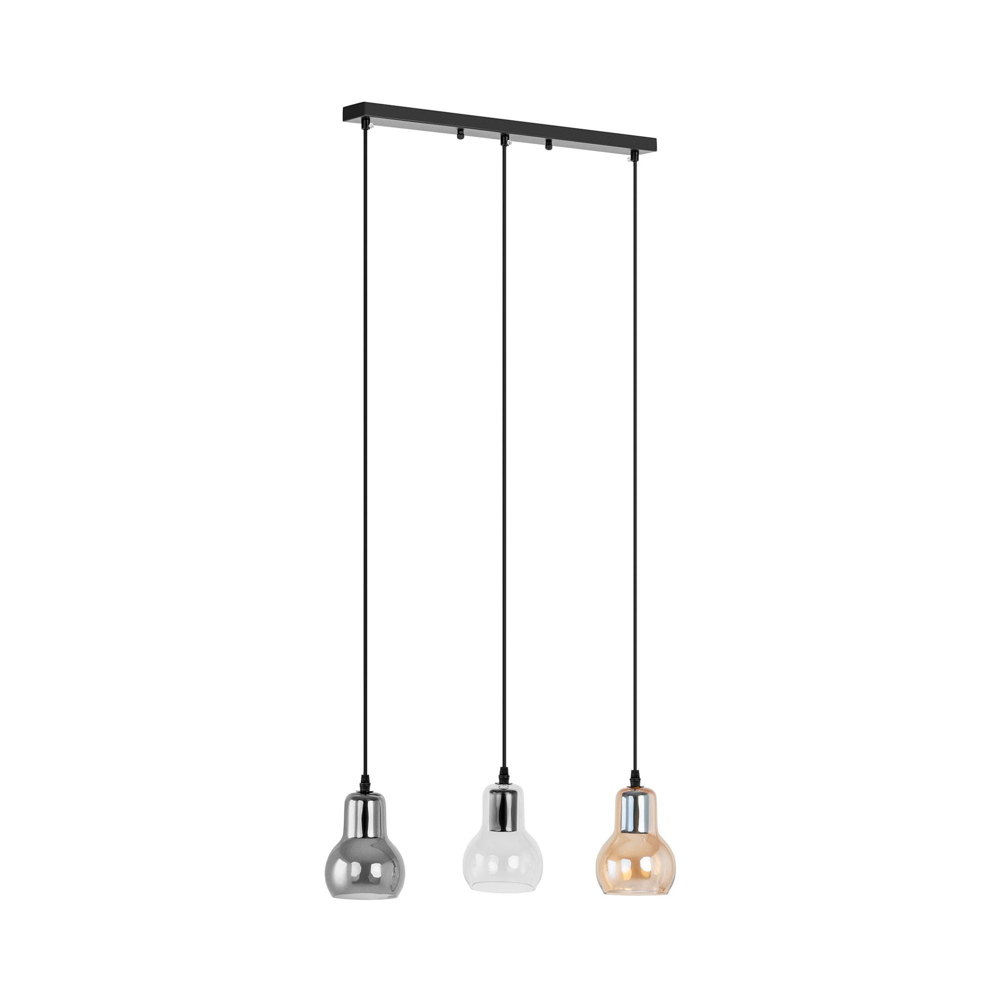 Uniprodo Pendelleuchte 3 Lampenschirme Rauchglas E27 Hängelampe Hängeleuchte Deckenlampe