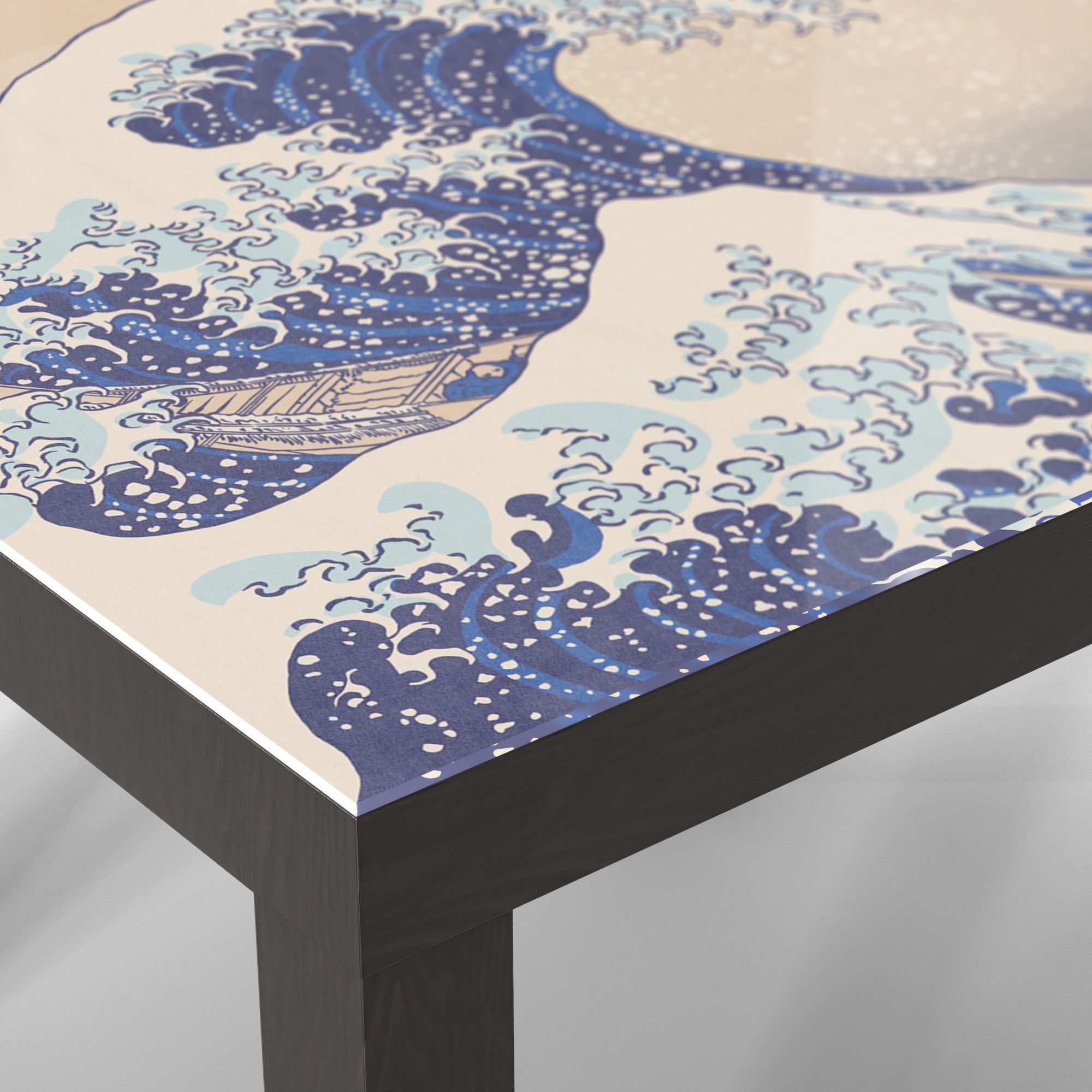 Kanagawa', DEQORI Glastisch Schwarz Couchtisch vor 'Große Welle Beistelltisch Glas modern