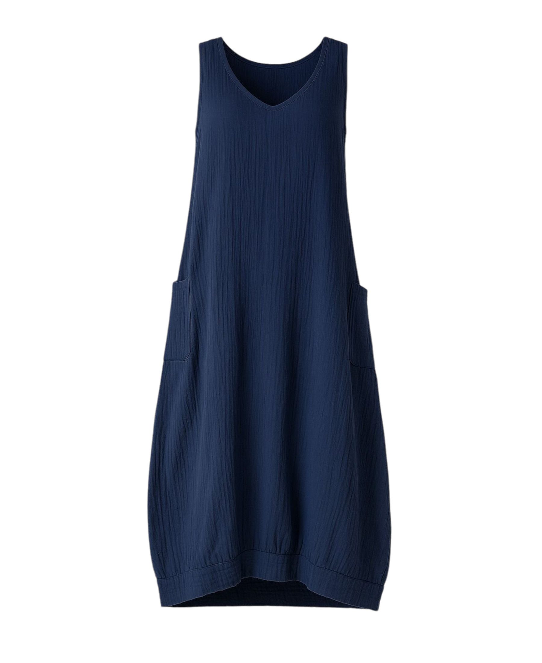 WENOR Sommerkleid Damen Musselin Strandkleid ärmellos 100 % Baumwolle mit Taschen Ballon-Saum, große Taschen, Einheitsgröße